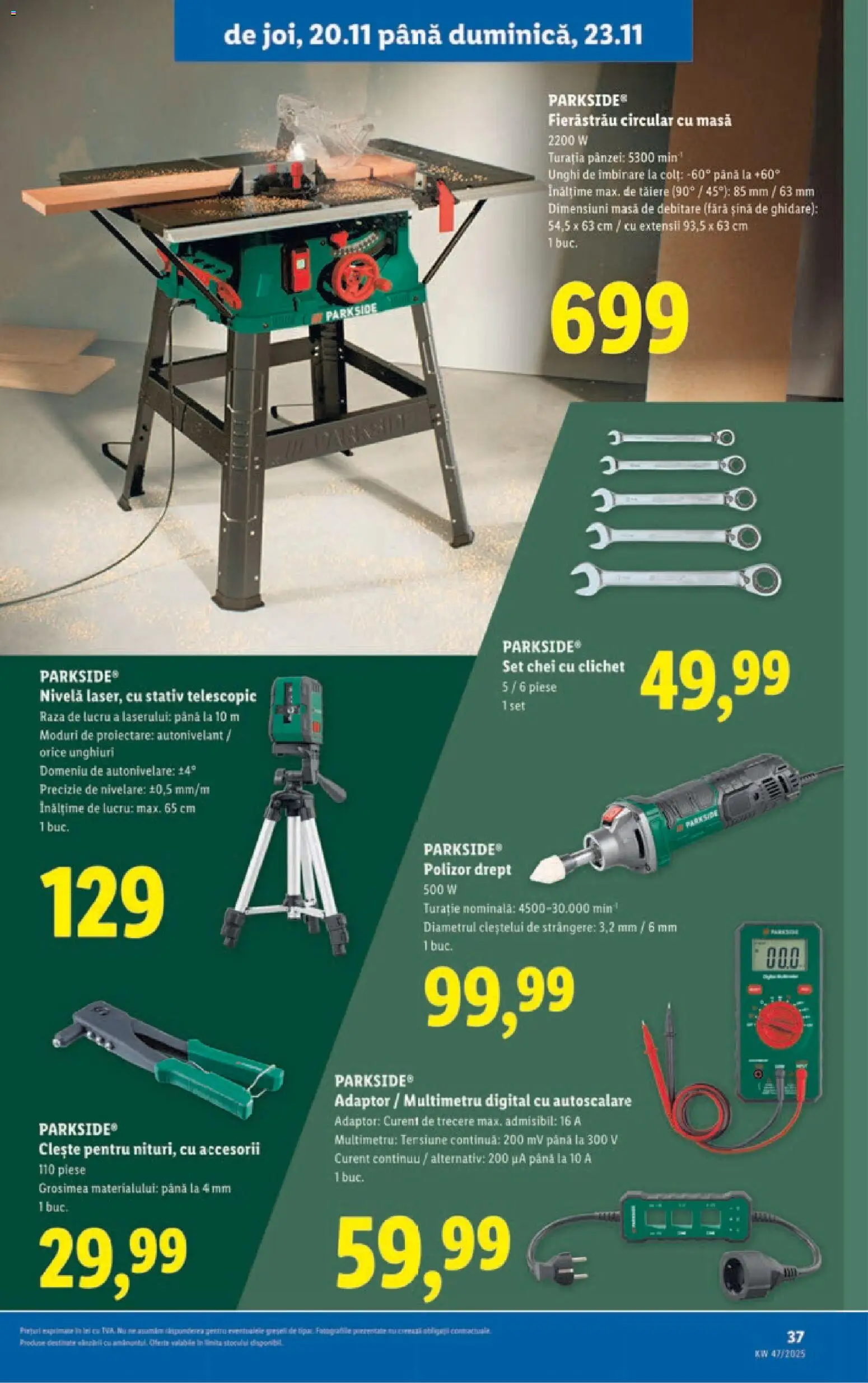 Noul catalog Lidl – valabil de la 17.11.2025 | Pagină: 37 | Produse: Adaptor, Clește, Polizor, Masă