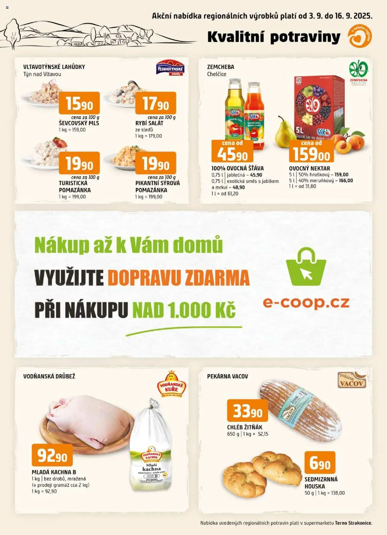 Terno leták - Strakonice od 03.09.2025 | Strana: 1 | Produkty: Rybí salát, Pekárna, Pomazánka, Kachna