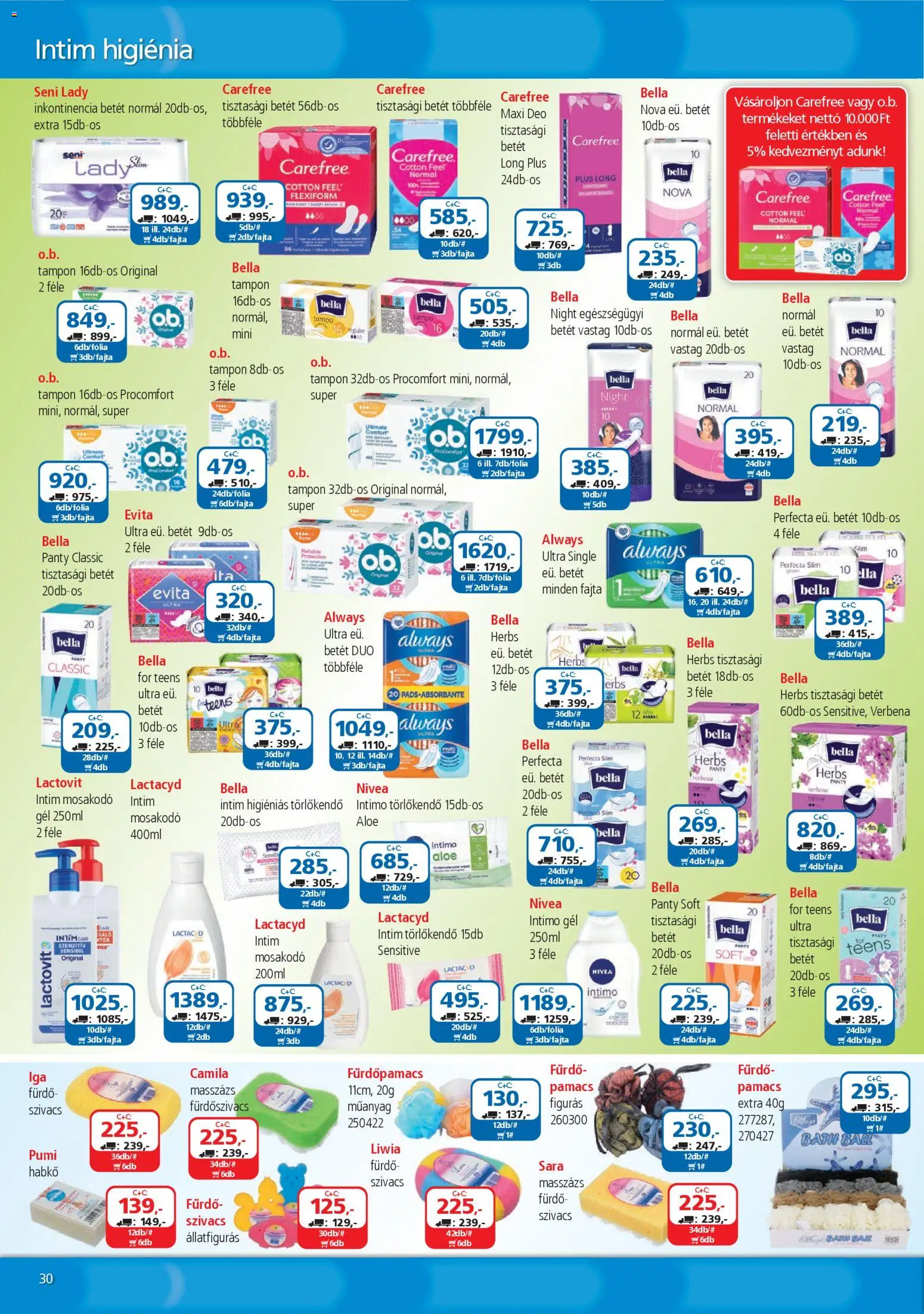 ÁRKLUB akciós ujság - amely érvényes a következő dátumtól: 01.02.2026 | Oldal: 30 | Termékek: Törlőkendő, Tisztasági betét