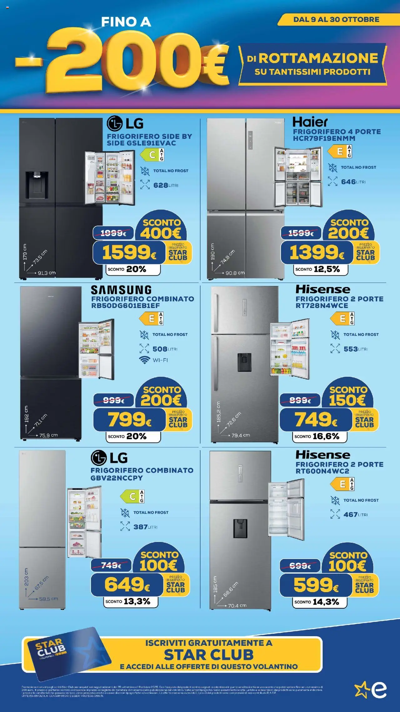 Volantino Euronics del 09.10.2025 | Pagina: 4 | Prodotti: Frigorifero, Frigorifero combinato, Samsung