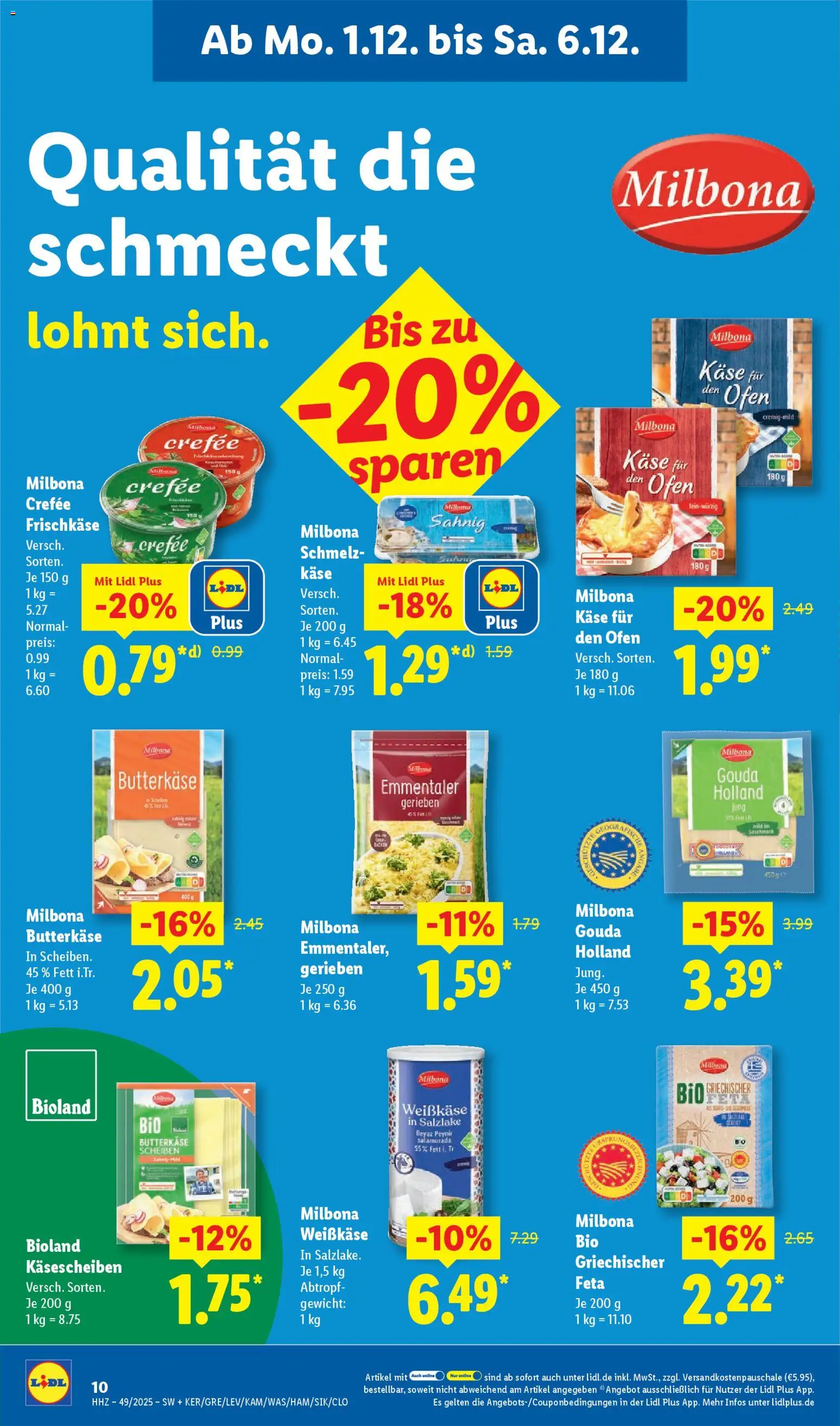 Lidl Prospekt Gundelsheim – gültig ab 01.12.2025 | Seite: 20 | Produkte: Feta, Käse, Gouda, Frischkase