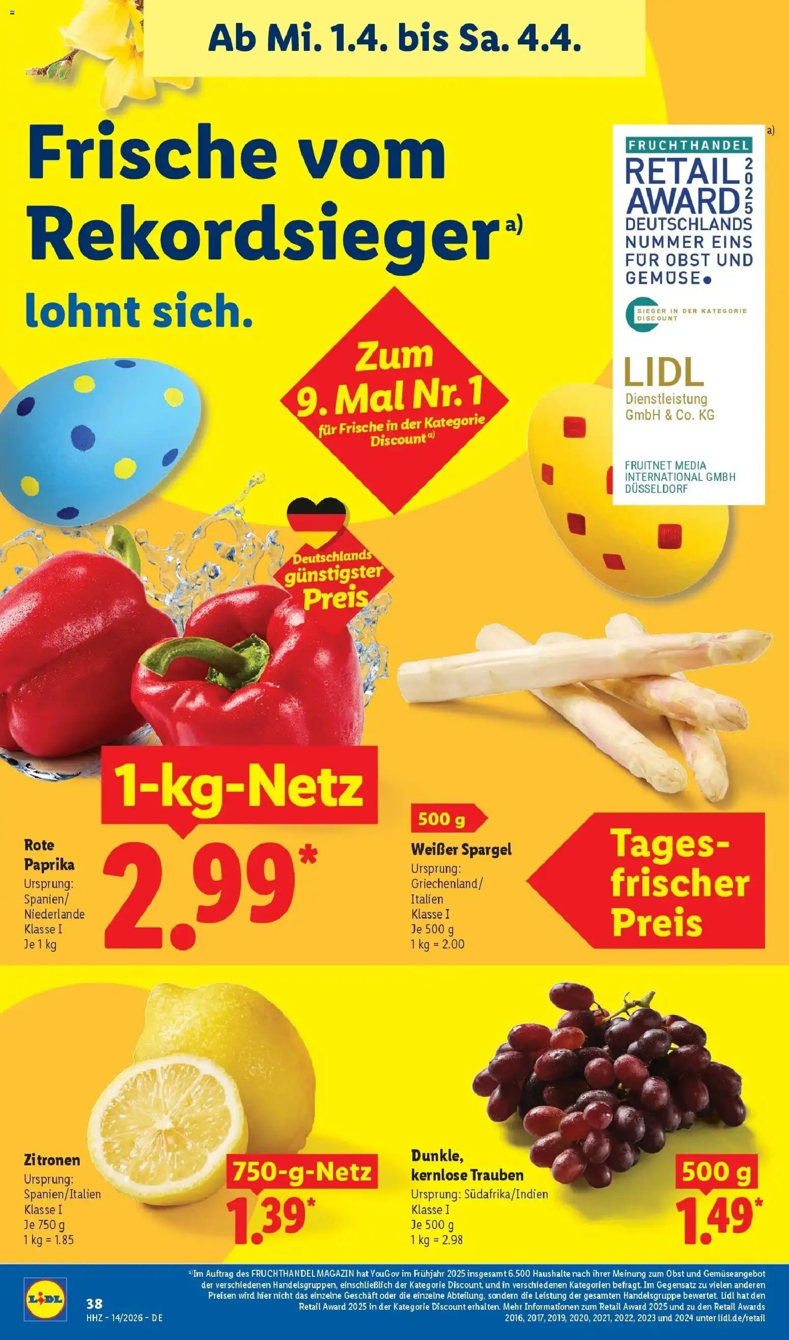 Lidl Prospekt Hof-innenstadt – gültig ab 30.03.2026 | Seite: 62 | Produkte: Spargel, Paprika, Obst, Zitronen