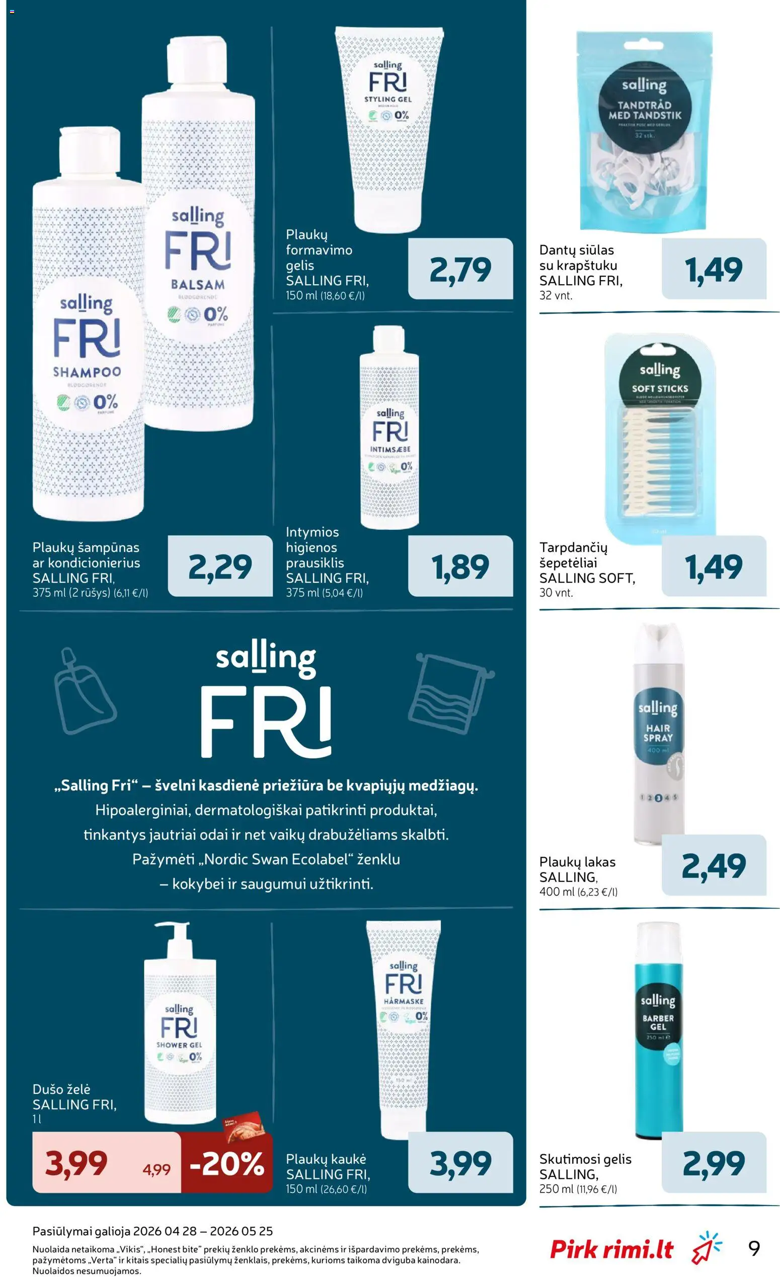 Rimi akcijos nuo 28.04.2026 | Puslapis: 9 | Prekių: Šampūnas, Kondicionierius, Kaukė, Prausiklis