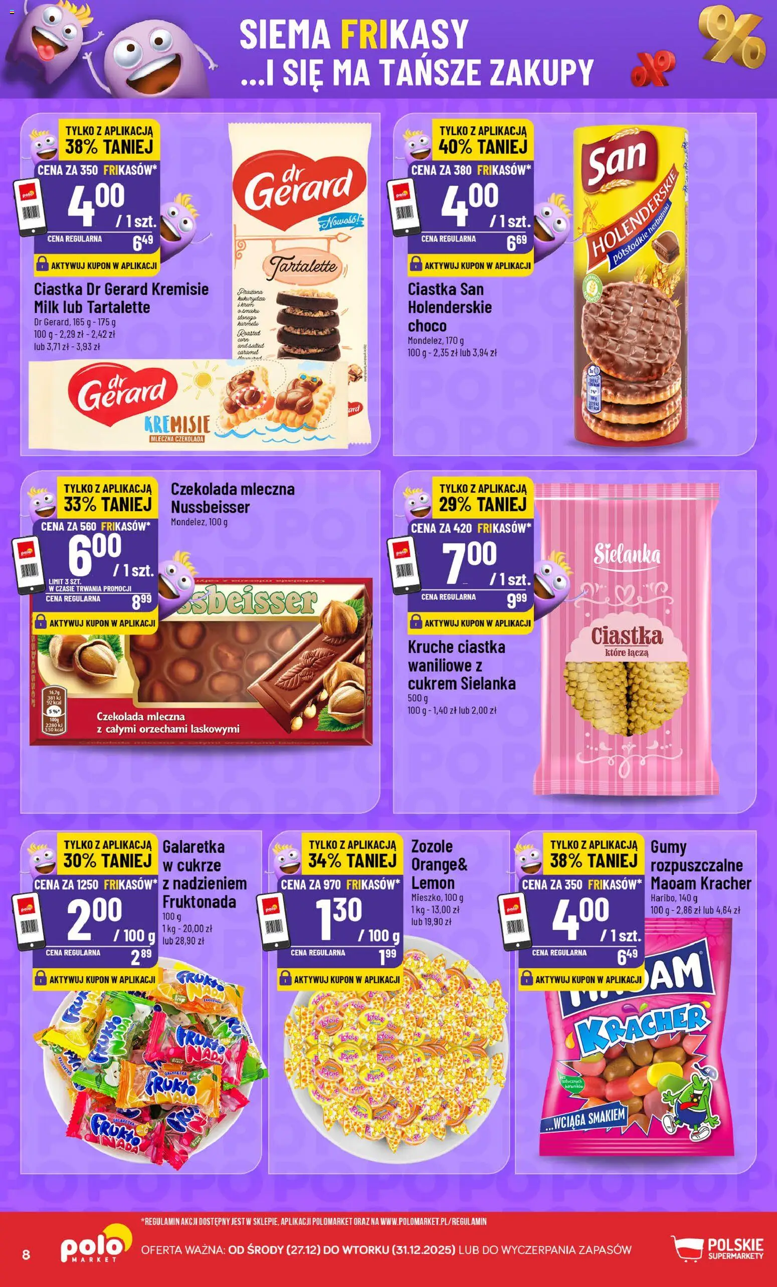 POLOmarket Gazetka - Frikasowe Hity od 27.12.2025 | Strona: 8 | Produkty: Galaretka, Czekolada mleczna, Kukurydza, Herbatniki