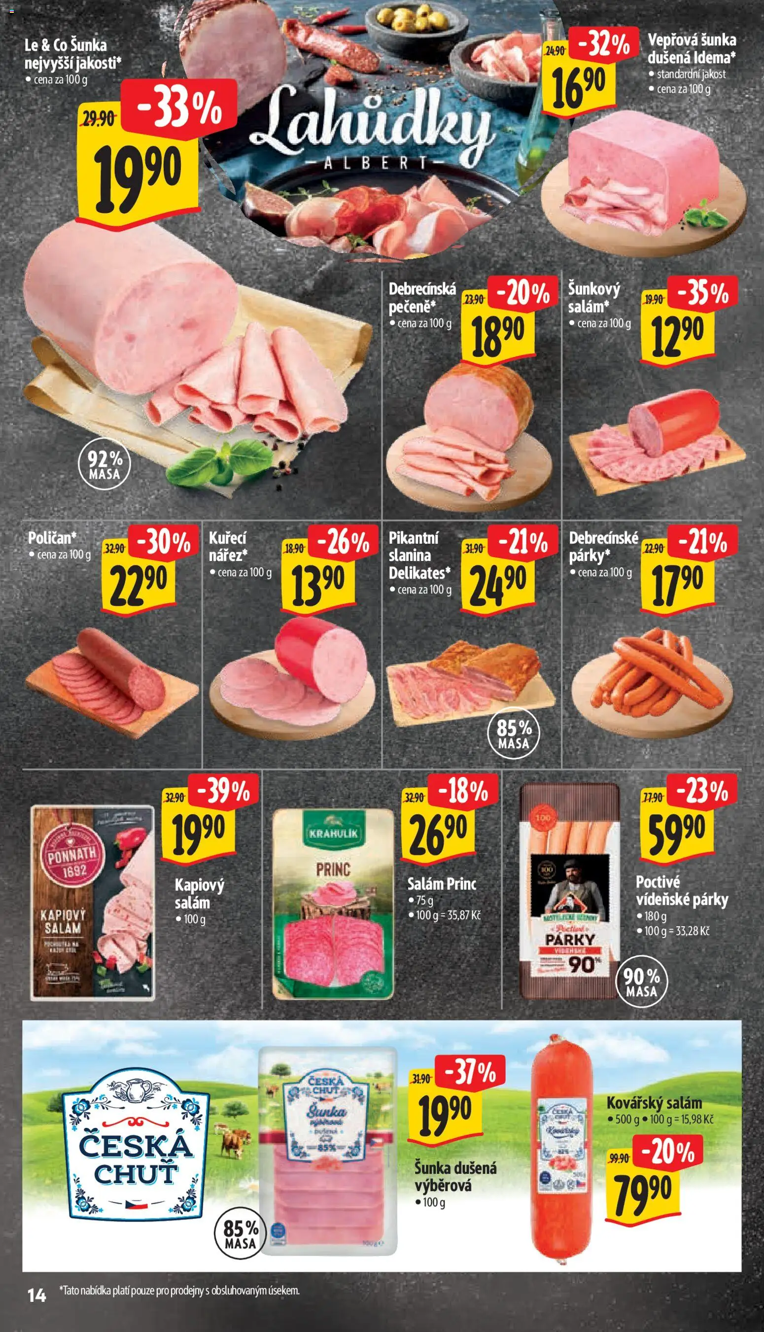 Albert leták - Supermarket od 18.03.2026 | Strana: 22 | Produkty: Salám, Šunka, Vídeňské párky, Slanina