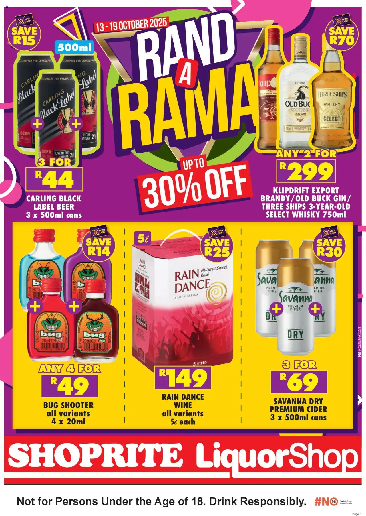New Shoprite catalogue – valid from 13.10.2025 | Page: 1 | Products: Brandy, Cider, Cooler, Beer