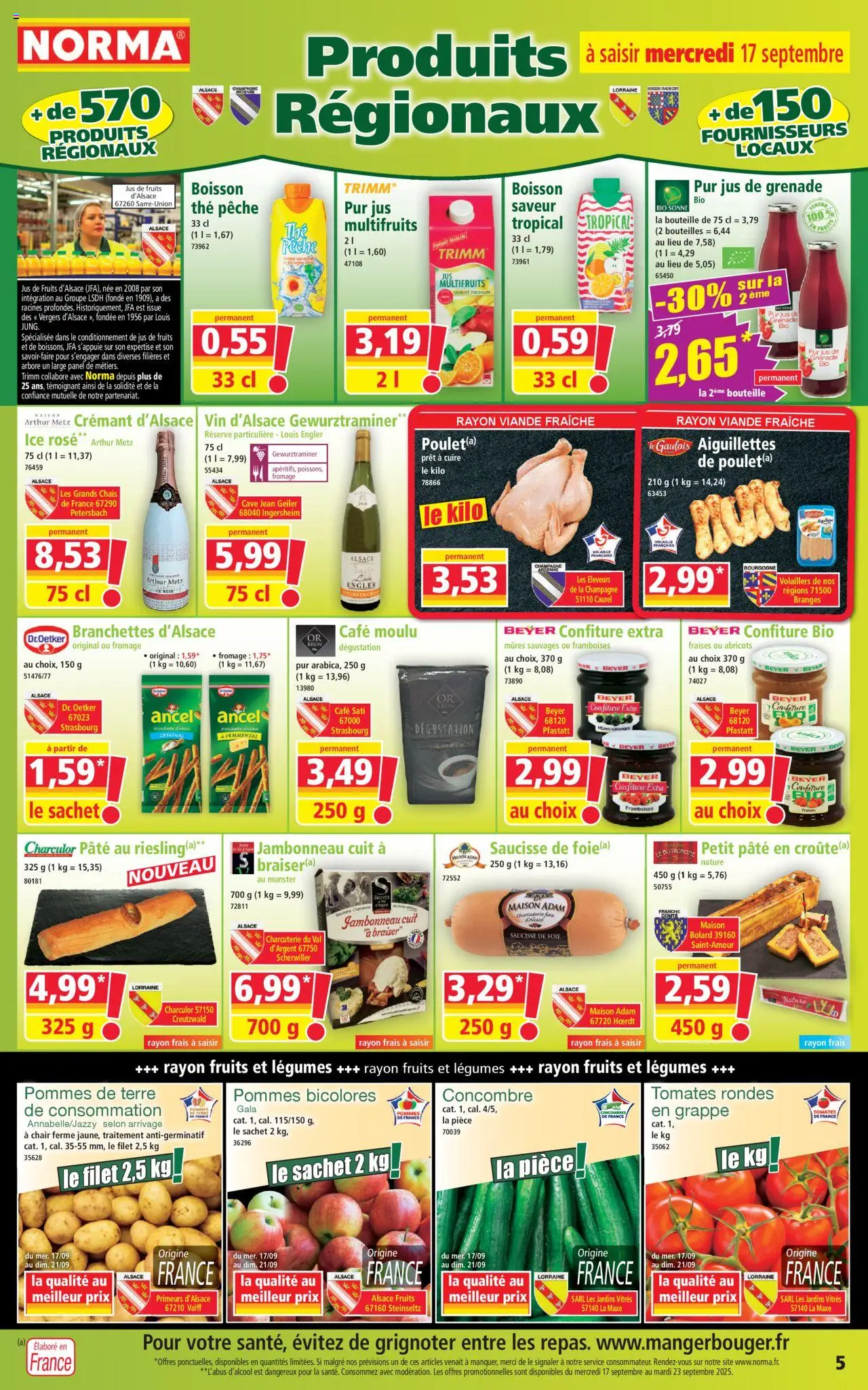  | Page: 5 | Produits: Pêche, Fromage, Jus, Tomates