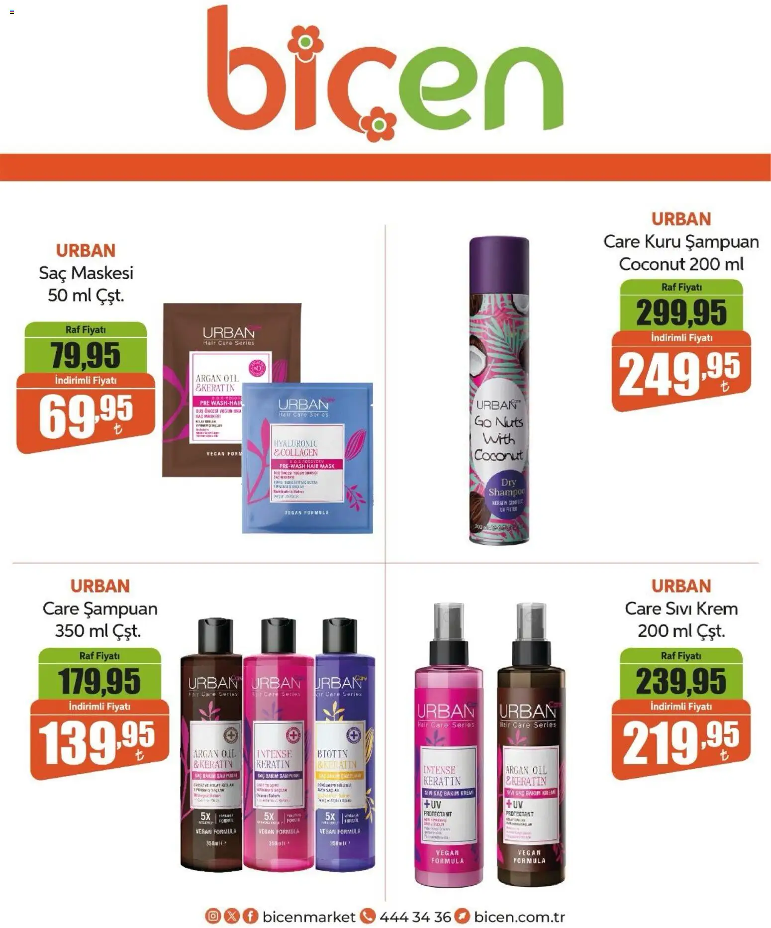 Biçen Market İndirim Urban Care - 10.03.2026 tarihinden itibaren geçerlidir | Sayfa: 2 | Ürünler: Raf, Saç maskesi, Krem, Kuru şampuan
