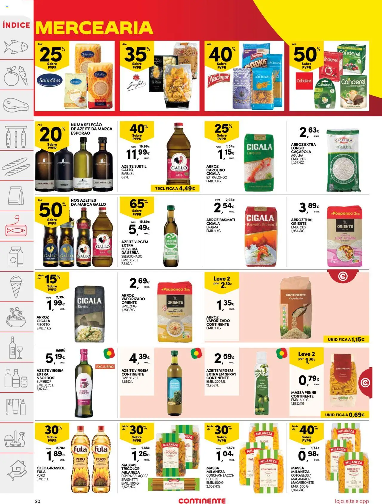 Continente folheto │ válido de 05.08.2025 | Página: 20 | Produtos: Milaneza, Arroz basmati, Stevia, Massa