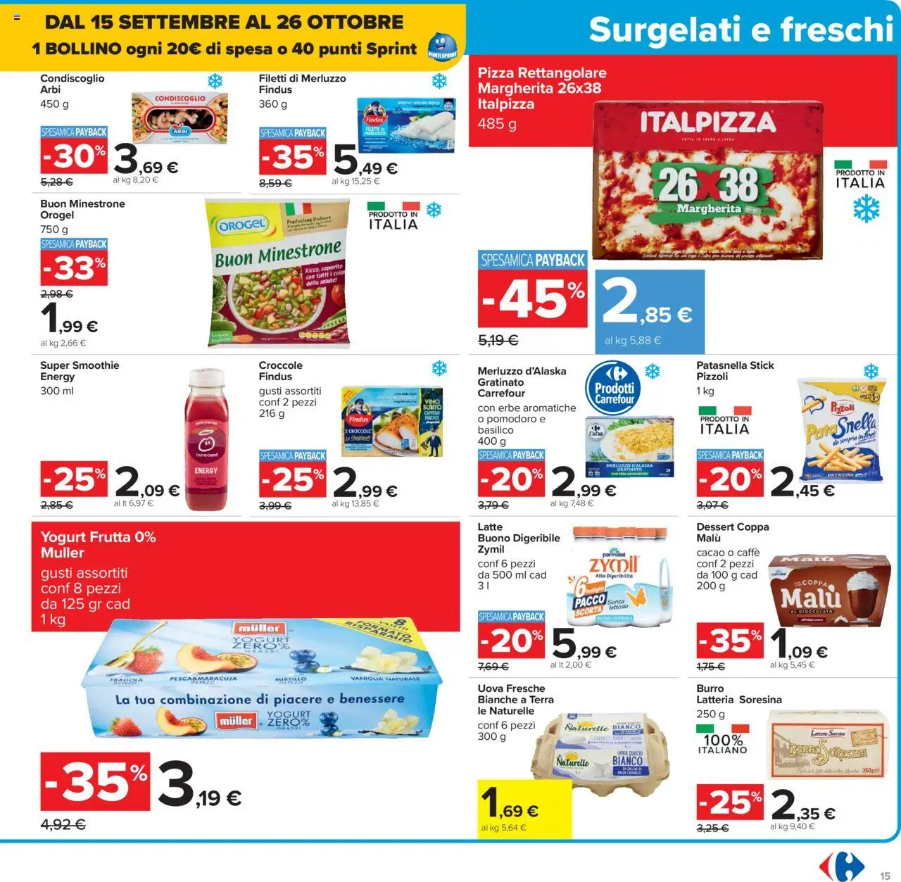 Volantino Carrefour del 26.09.2025 | Pagina: 15 | Prodotti: Patatine, Frutta, Cacao, Terra