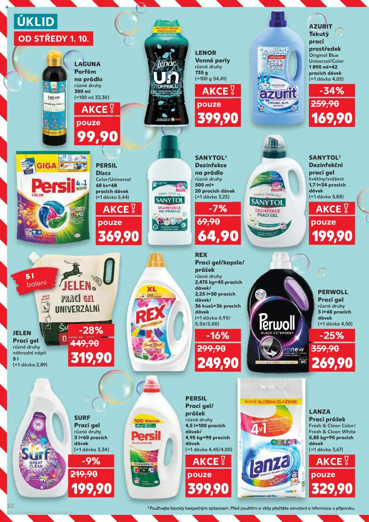 Kaufland leták od 01.10.2025 | Strana: 22 | Produkty: Prací gel Surf, Dezinfekce na prádlo, Jelen, Persil
