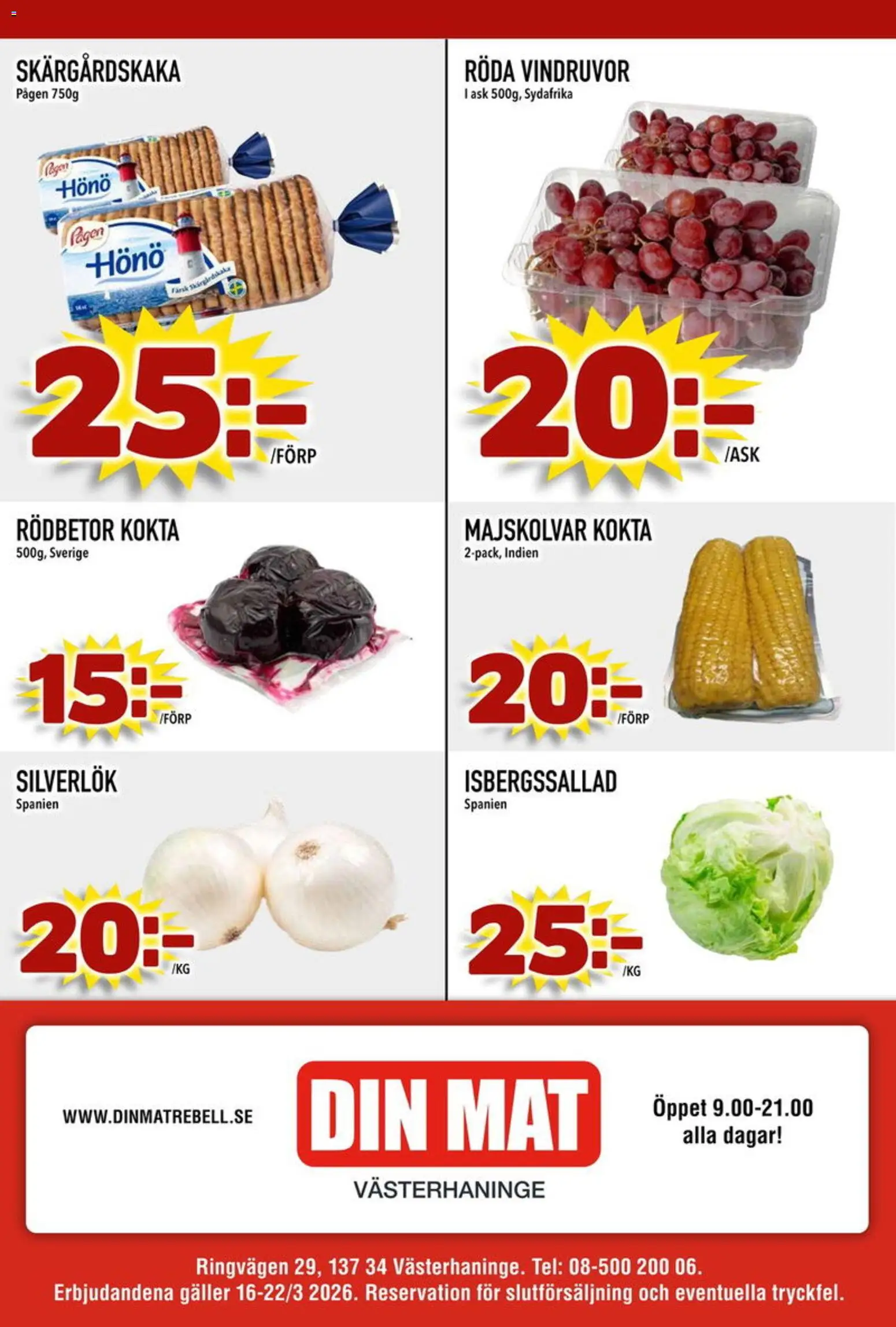 Din Mat reklamblad aktuell från 16.03.2026 | Sida: 8 | Produkter: Vindruvor, Galler, Isbergssallad