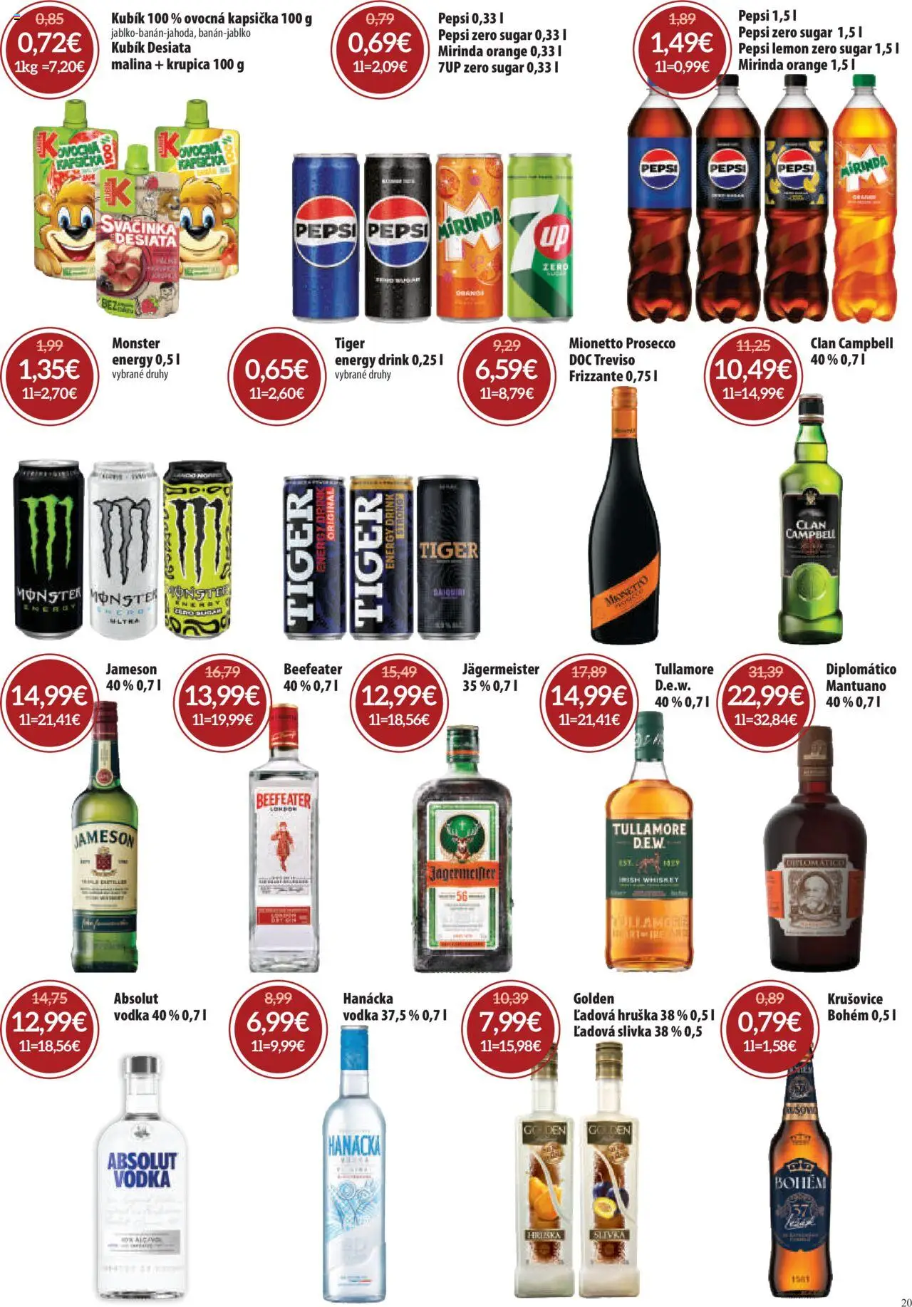 Nové Nitrazdroj akcie – leták je platný od 04.09.2025 | Strana: 20 | Produkty: Jameson, Pepsi, Absolut vodka, Krupica