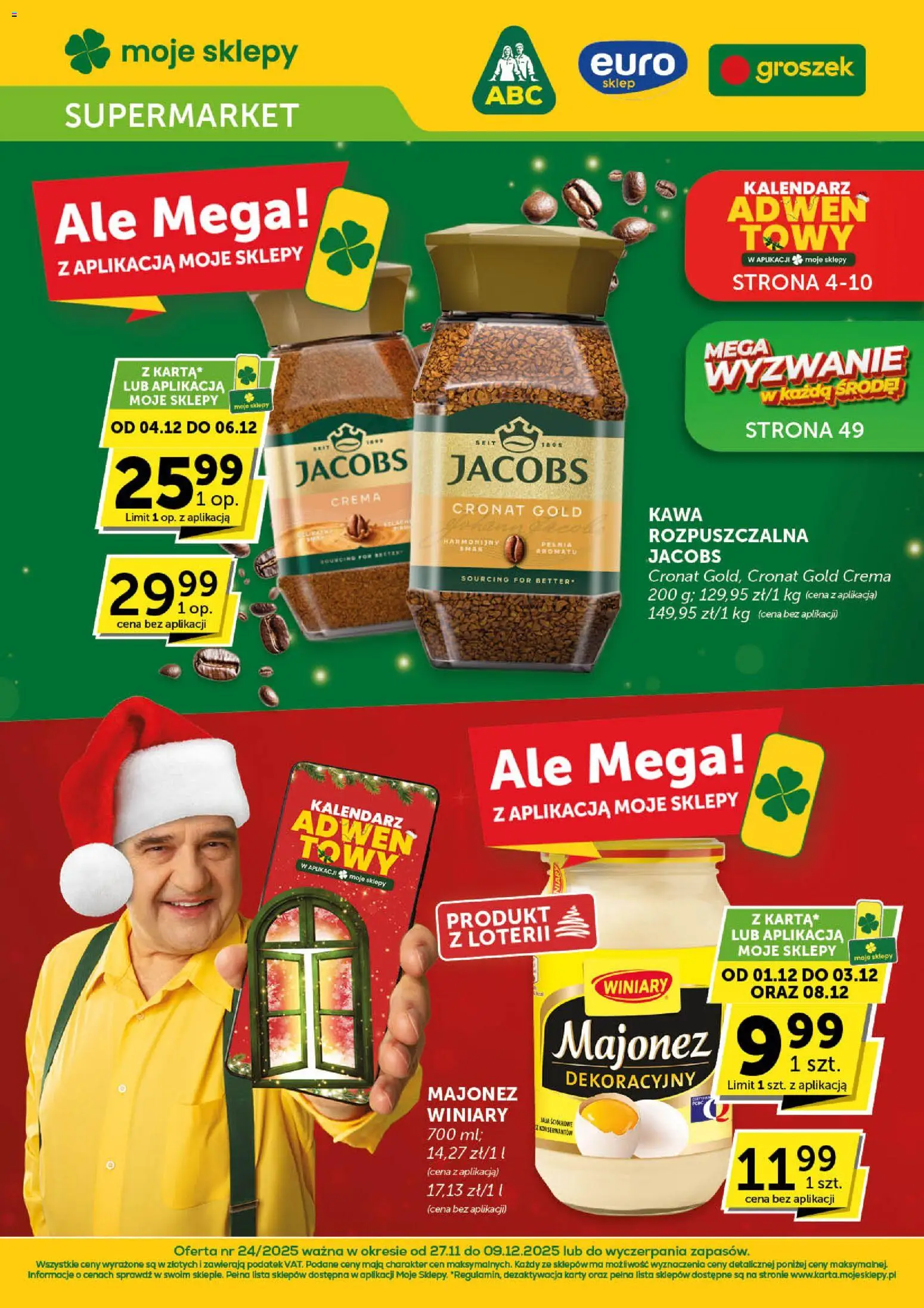 Groszek Gazetka od 27.11.2025 | Strona: 1 | Produkty: Kalendarz, Kawa rozpuszczalna, Kawa, Majonez