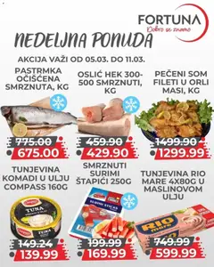 Fortuna Market katalog Nedelnja ponuda - pregled Fortuna Market kataloga - važi od 05.03.2026 | Strana: 4 | Proizvode: Pastrmka, Surimi, Oslić