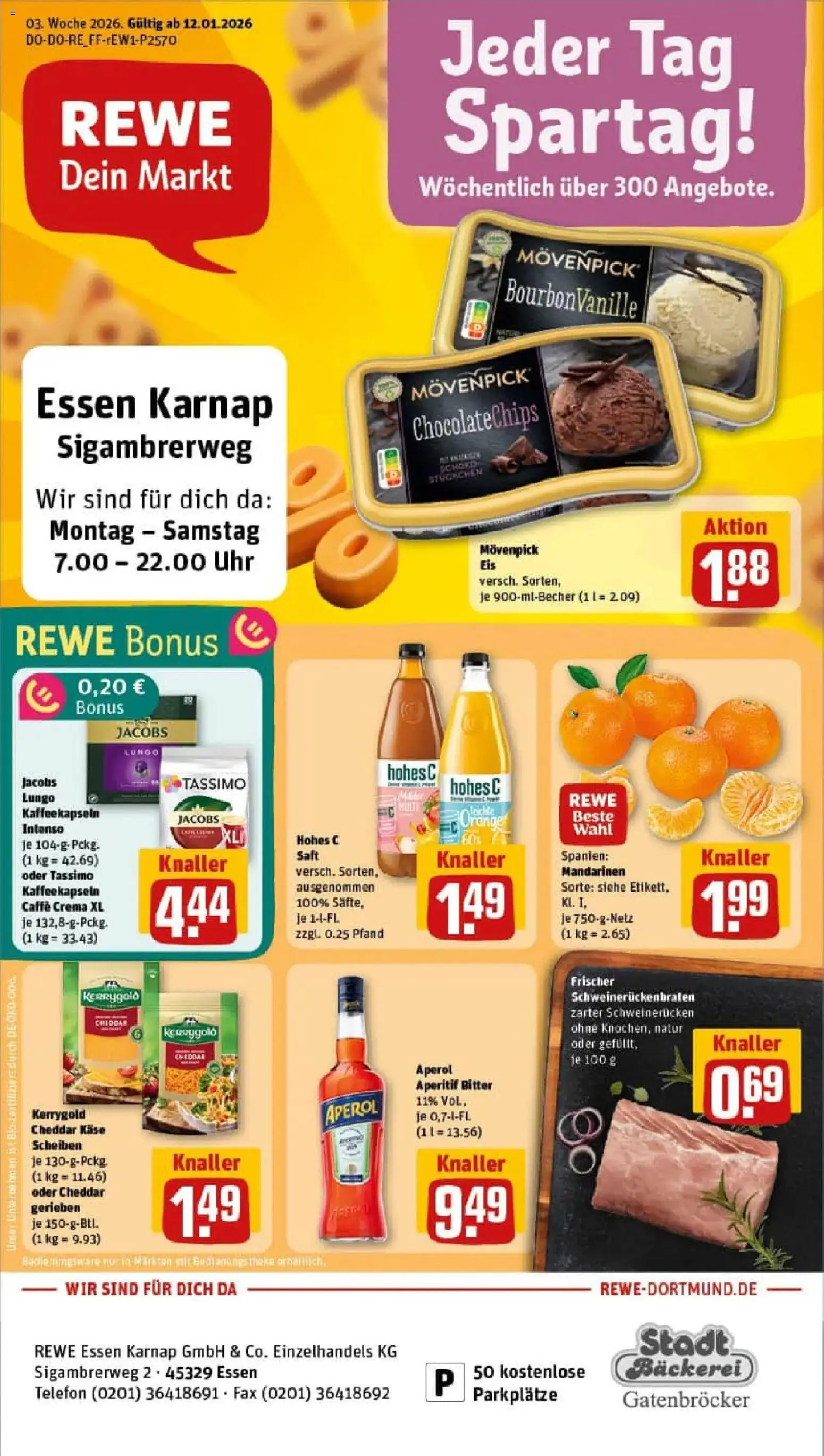 Rewe prospekt Essen	 – gültig ab 11.01.2026 | Seite: 1 | Produkte: Käse, Mandarinen, Movenpick eis, Saft