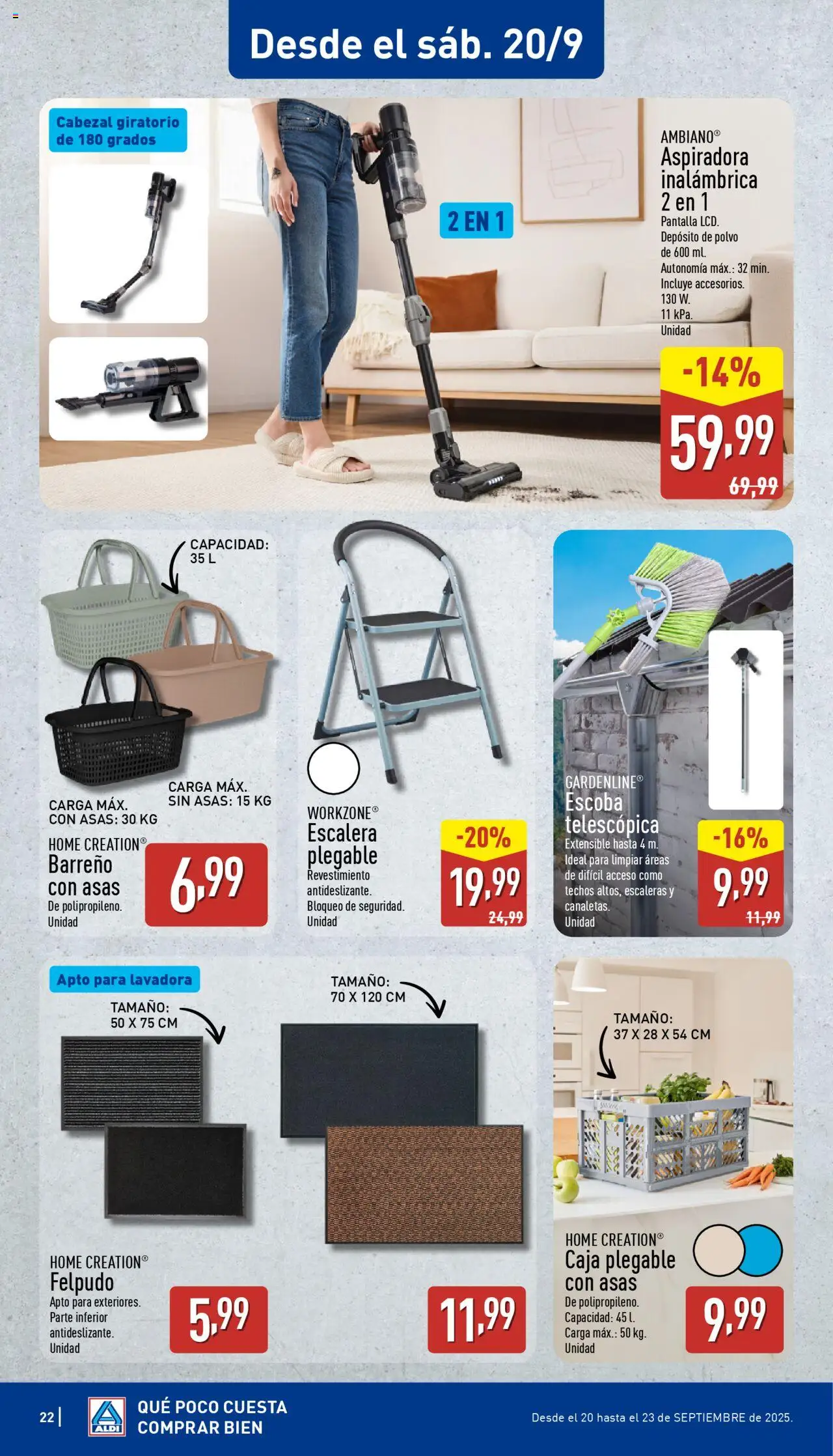Aldi folleto Península │ válido desde el 15.09.2025 | Página: 22 | Productos: Escoba, Lavadora, Aspiradora, Caja