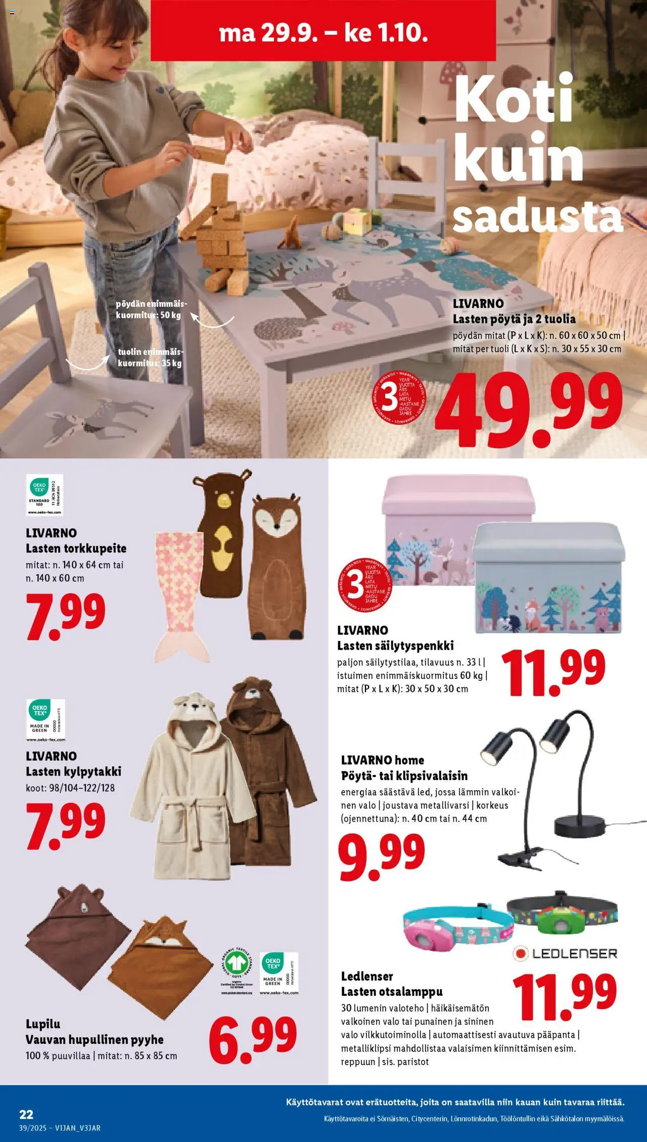 Lidl tarjoukset - Helsinki – voimassa 25.09.2025 alkaen | Sivu: 32 | Tuotteet: Pyyhe, Pöytä, Paristot, Kylpytakki