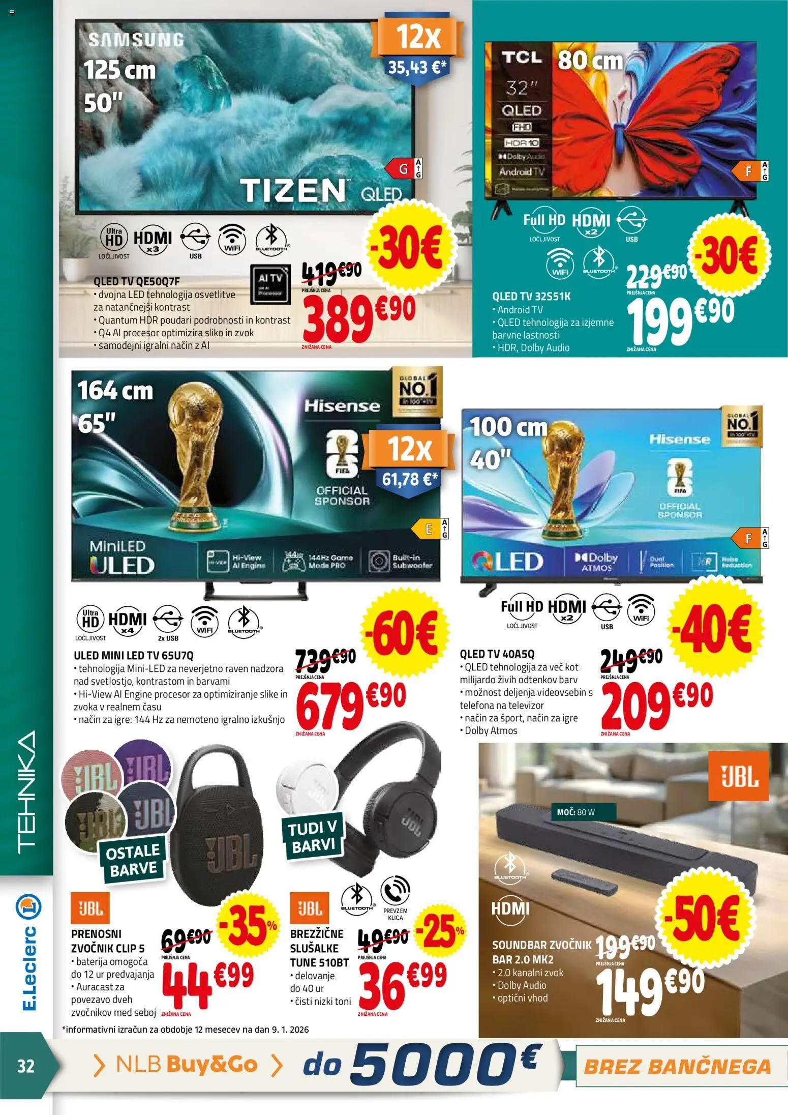Novi E.leclerc katalog ponudbe – veljaven od 21.01.2026 | Stran: 32 | Izdelki: Televizor, Zvocnik, Usb, Led tv