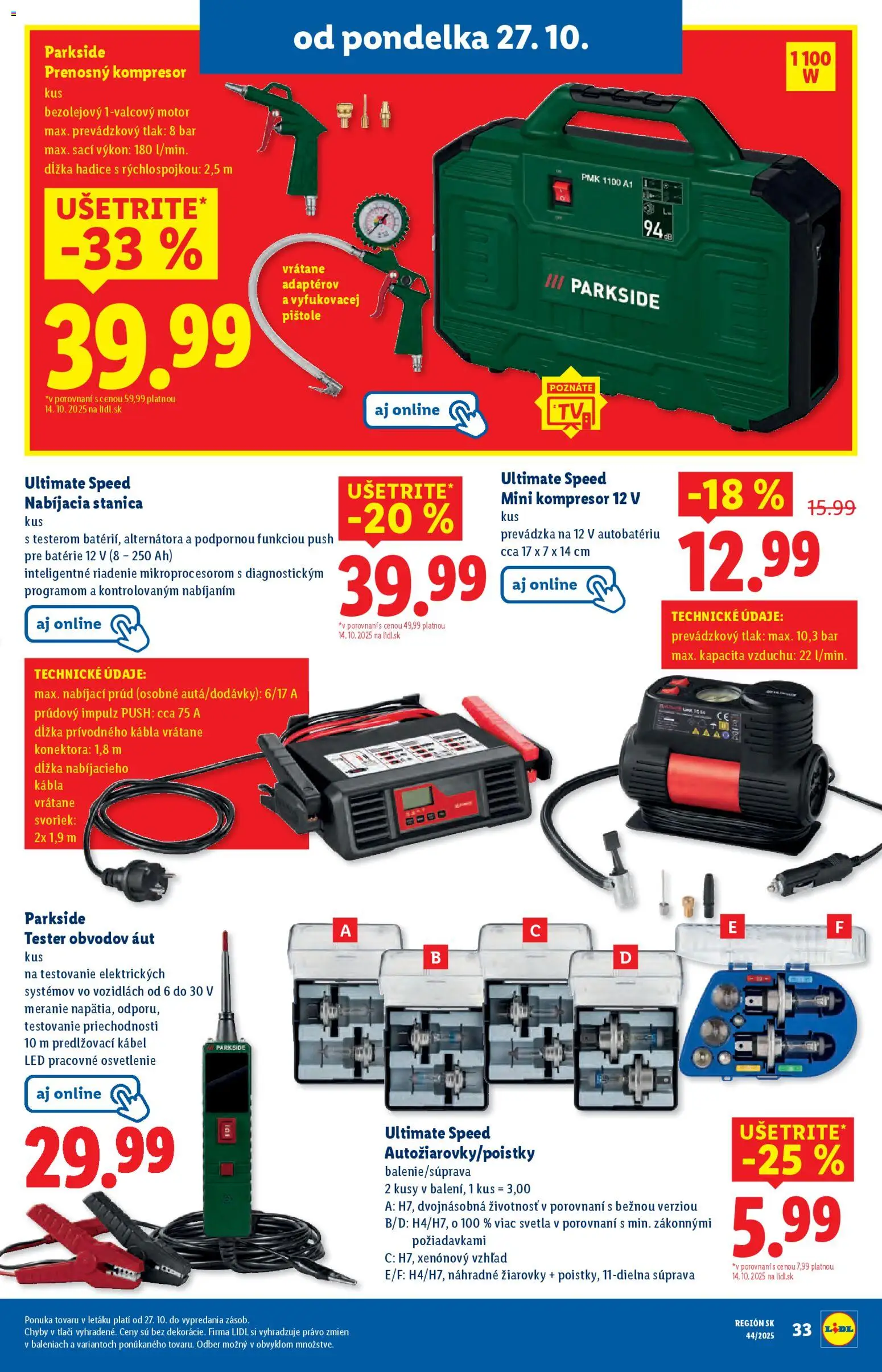 Nové Lidl akcie – leták je platný od 27.10.2025 | Strana: 45 | Produkty: Osvetlenie, Žiarovky, Kompresor, Parkside