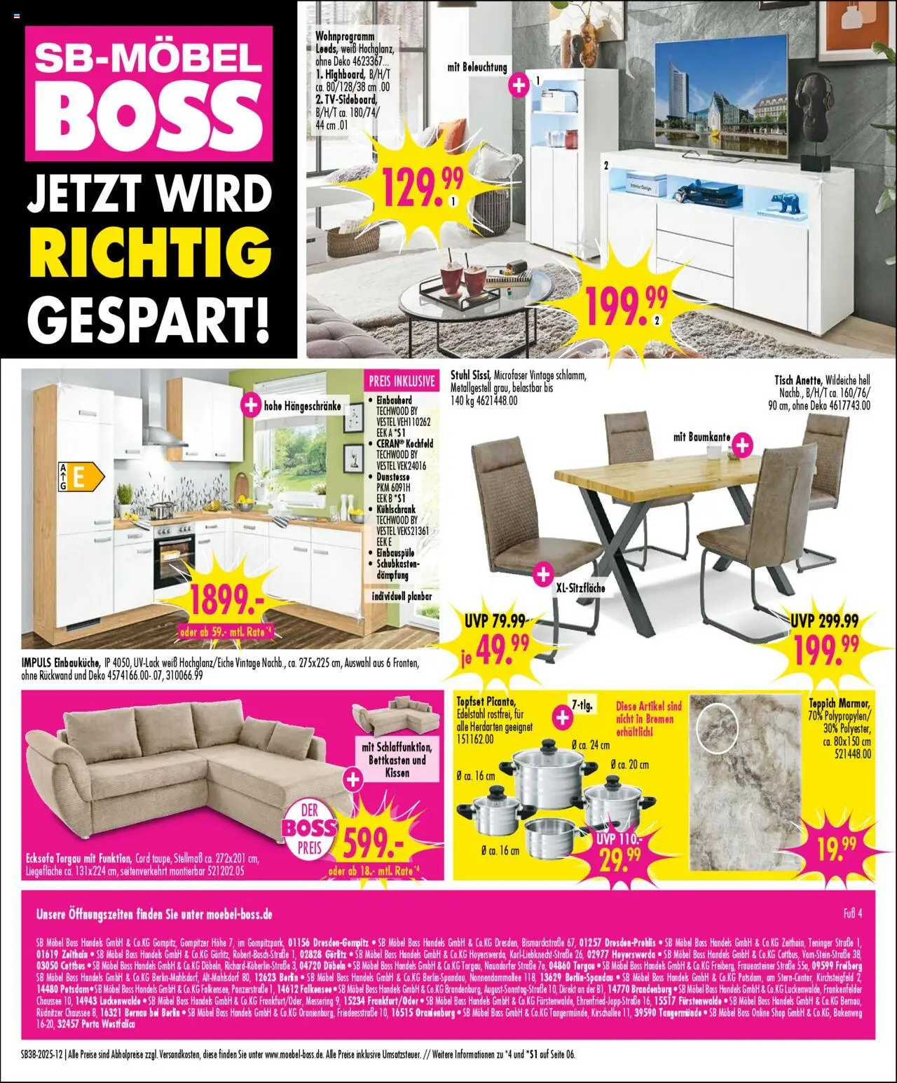 SB Möbel Boss Prospekt Görlitz	 – gültig ab 13.09.2025 | Seite: 12 | Produkte: Ecksofa, Tisch, Stuhl, Kühlschrank