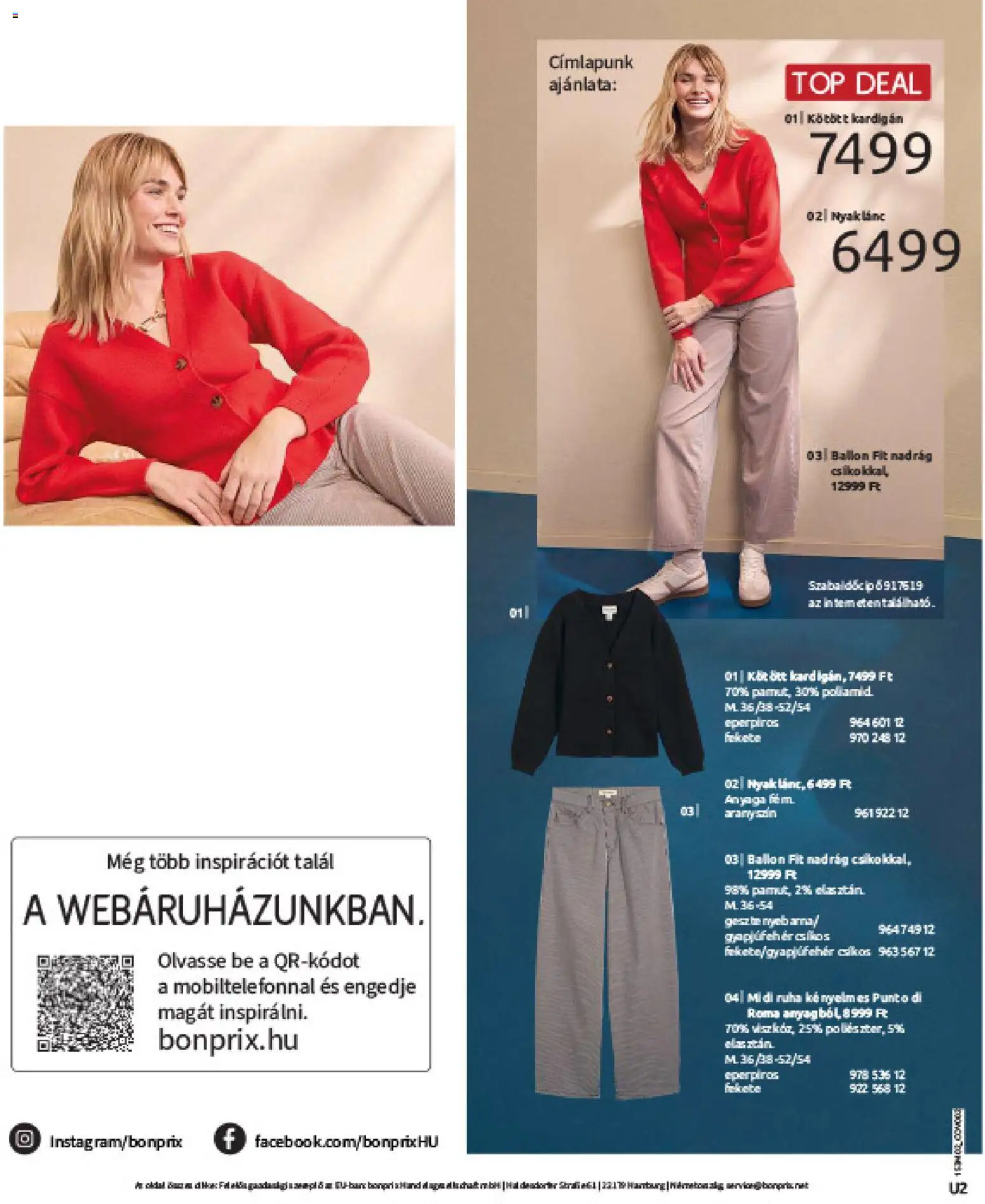 Bonprix akciós ujság - amely érvényes a következő dátumtól: 19.02.2026 | Oldal: 2 | Termékek: Kardigán, Ruha, Nadrág