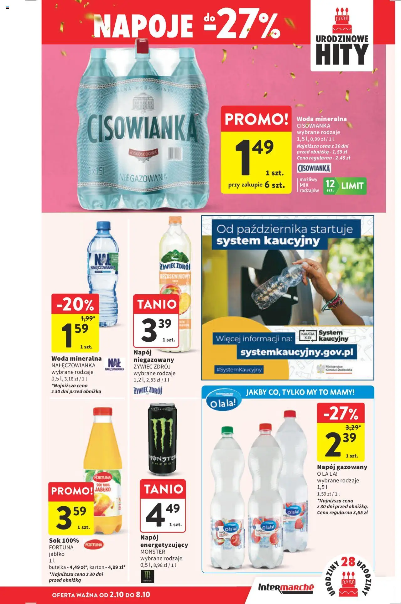 Intermarche Gazetka od 02.10.2025 | Strona: 39 | Produkty: Woda mineralna Nałęczowianka, Napoje, Sok, Woda