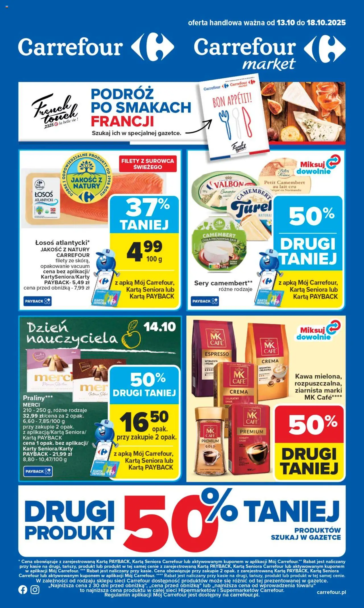 Carrefour Gazetka od 13.10.2025 | Strona: 1 | Produkty: Karta, Zioła prowansalskie, Łosoś, Kawa