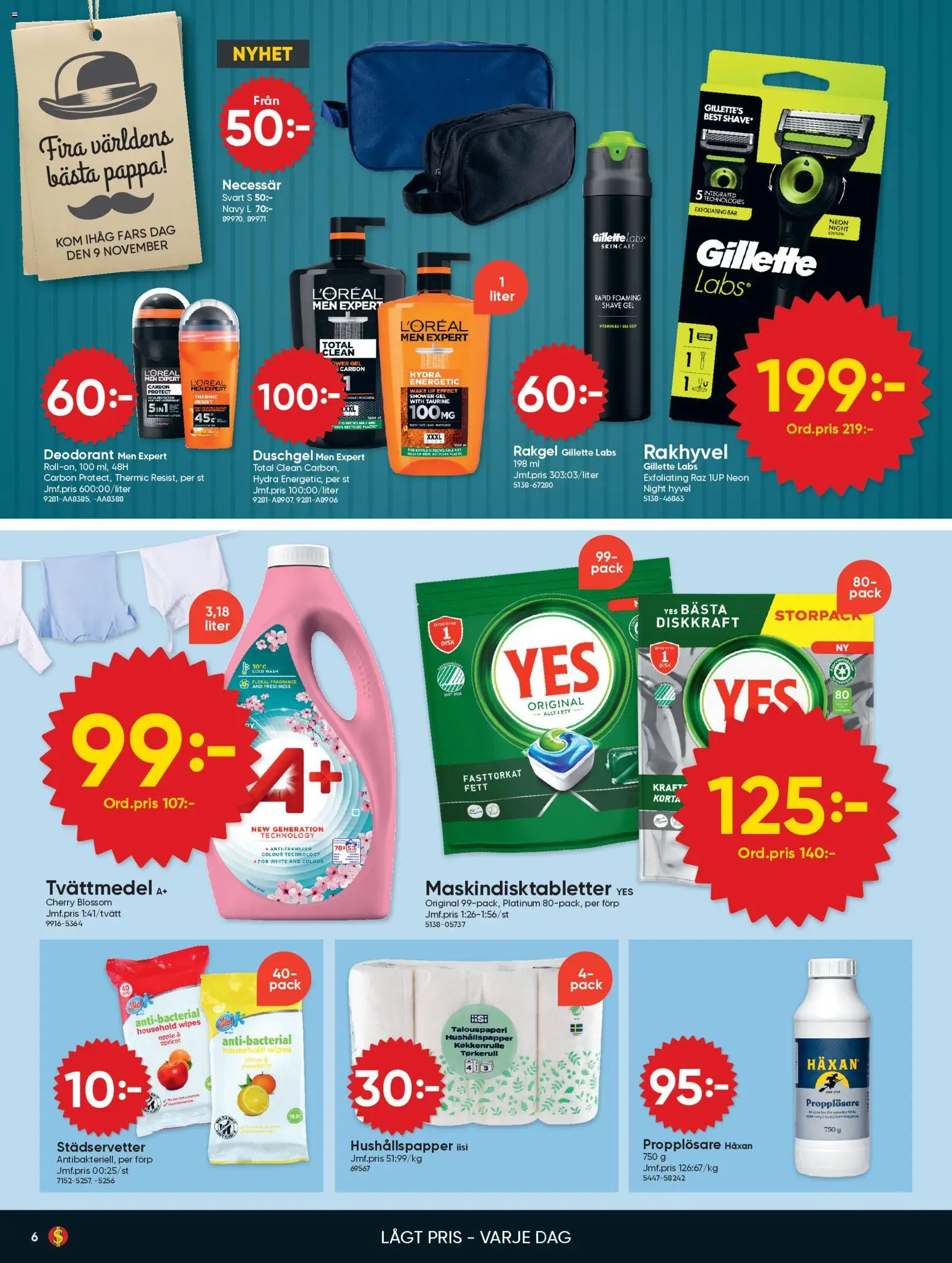 Dollar Store reklamblad aktuell från 27.10.2025 | Sida: 6 | Produkter: Deodorant, Tvättmedel, Hushållspapper, Rakhyvel