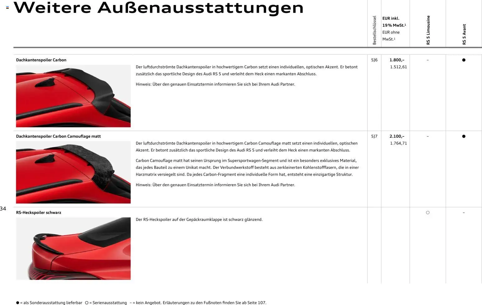 Audi RS 5 Limousine / RS 5 Avant – gültig ab 01.04.2026 | Seite: 34