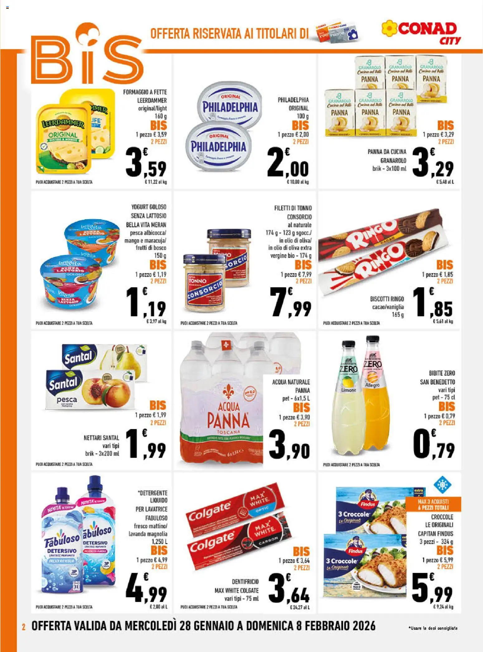 Volantino Conad del 28.01.2026 | Pagina: 2 | Prodotti: Dentifricio, Detergente, Mango, Acqua naturale