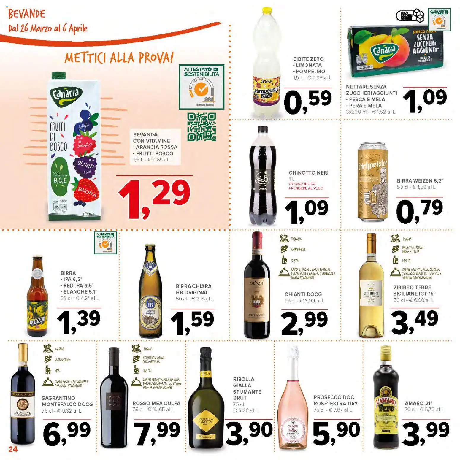 Volantino Todis del 26.03.2026 | Pagina: 24 | Prodotti: Birra, Chinotto, Limonata, Spumante