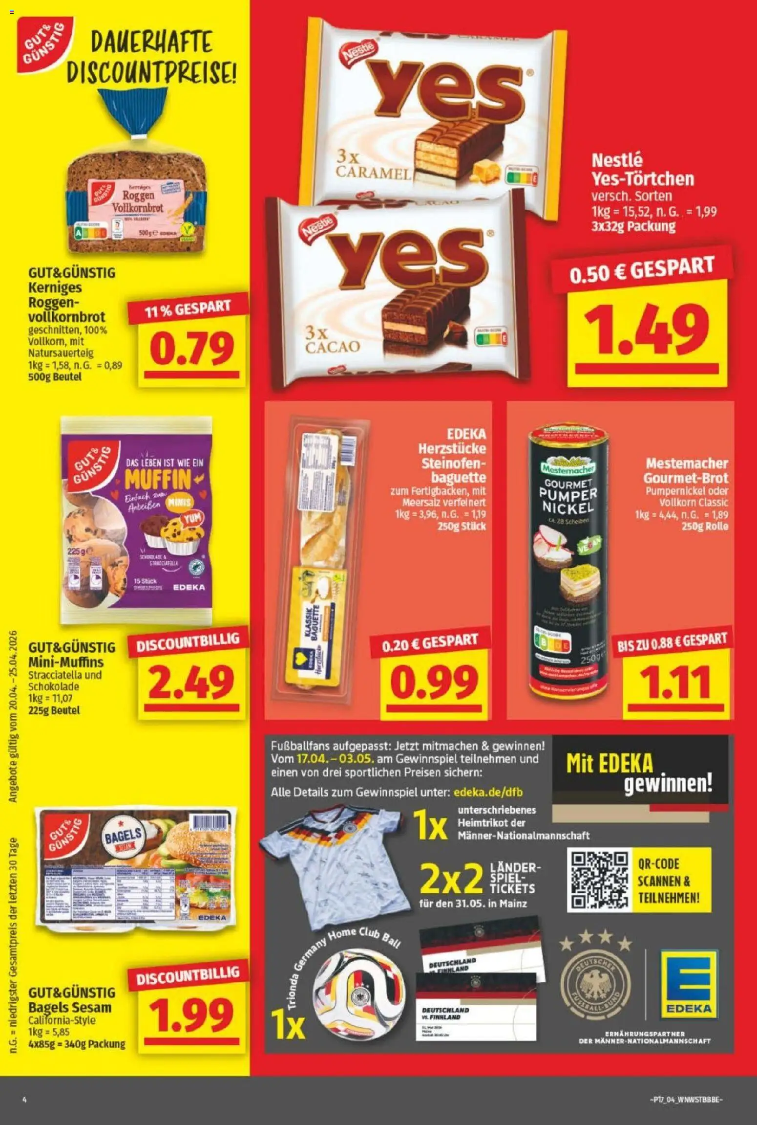 NP Discount Prospekt – gültig ab 20.04.2026 | Seite: 4 | Produkte: Spiel, Schokolade, Vollkornbrot, Baguette