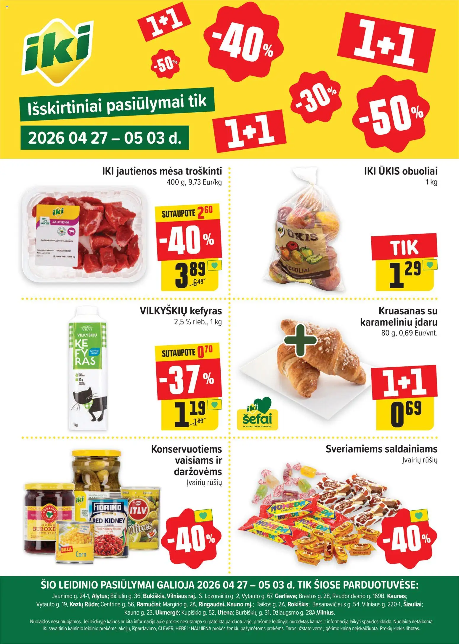 IKI akcijos nuo 27.04.2026 | Puslapis: 1 | Prekių: Jautienos, Obuoliai, Jautiena