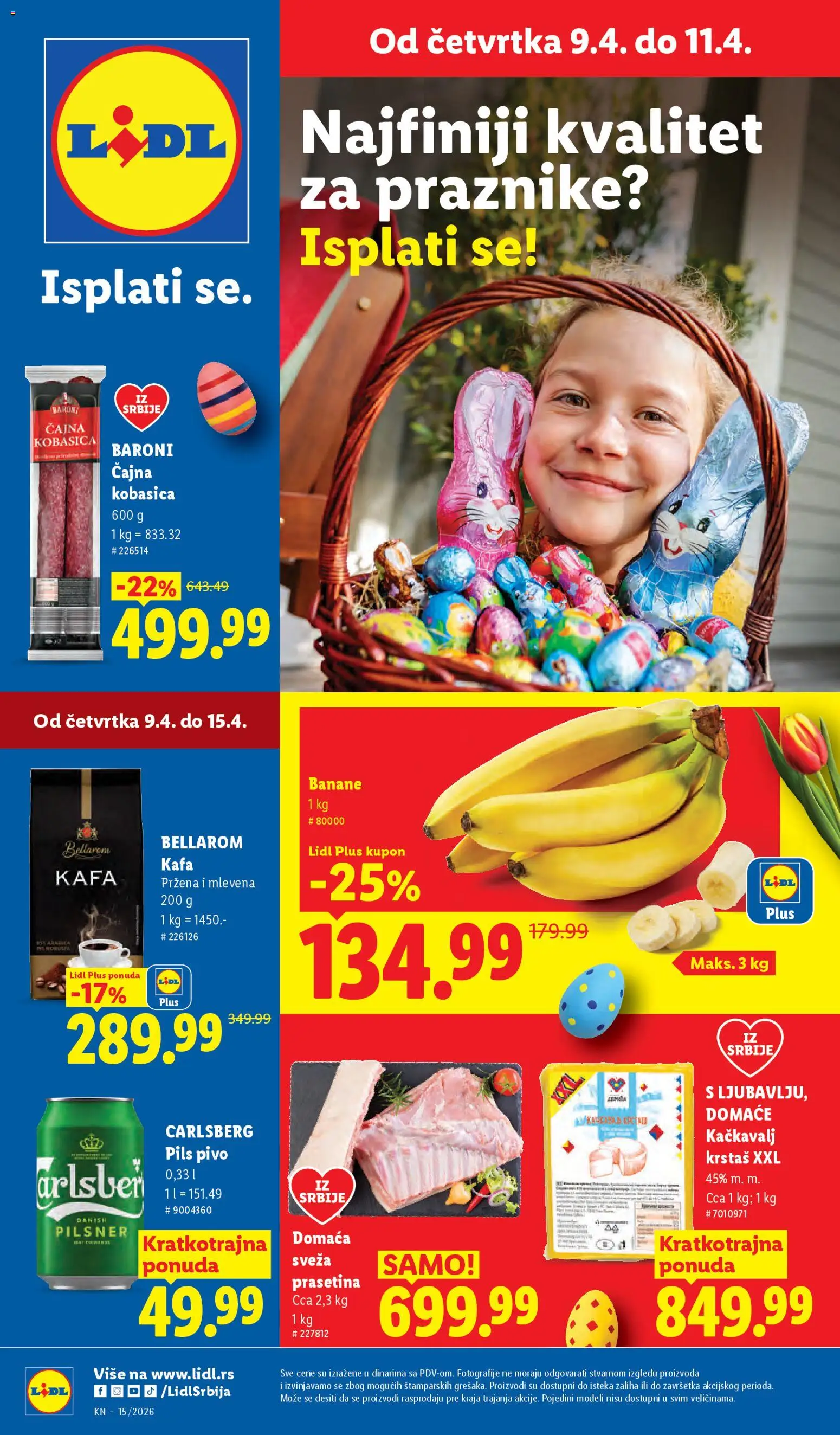 Lidl katalog - važi od 09.04.2026 | Strana: 1 | Proizvode: Kačkavalj, Pivo, Carlsberg, Kobasica