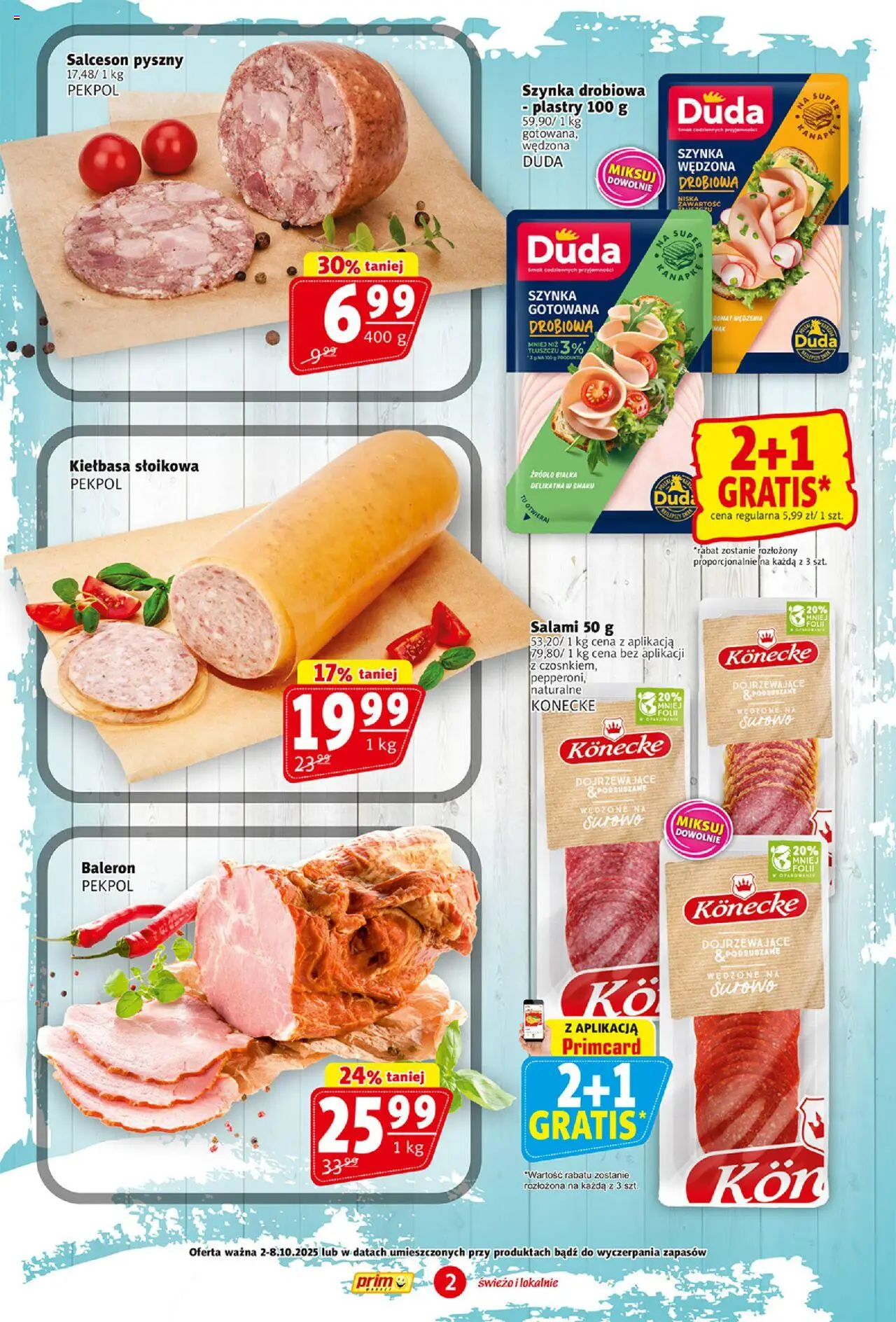 Prim Market Gazetka od 02.10.2025 | Strona: 2 | Produkty: Kiełbasa, Szynka drobiowa, Salami, Szynka gotowana