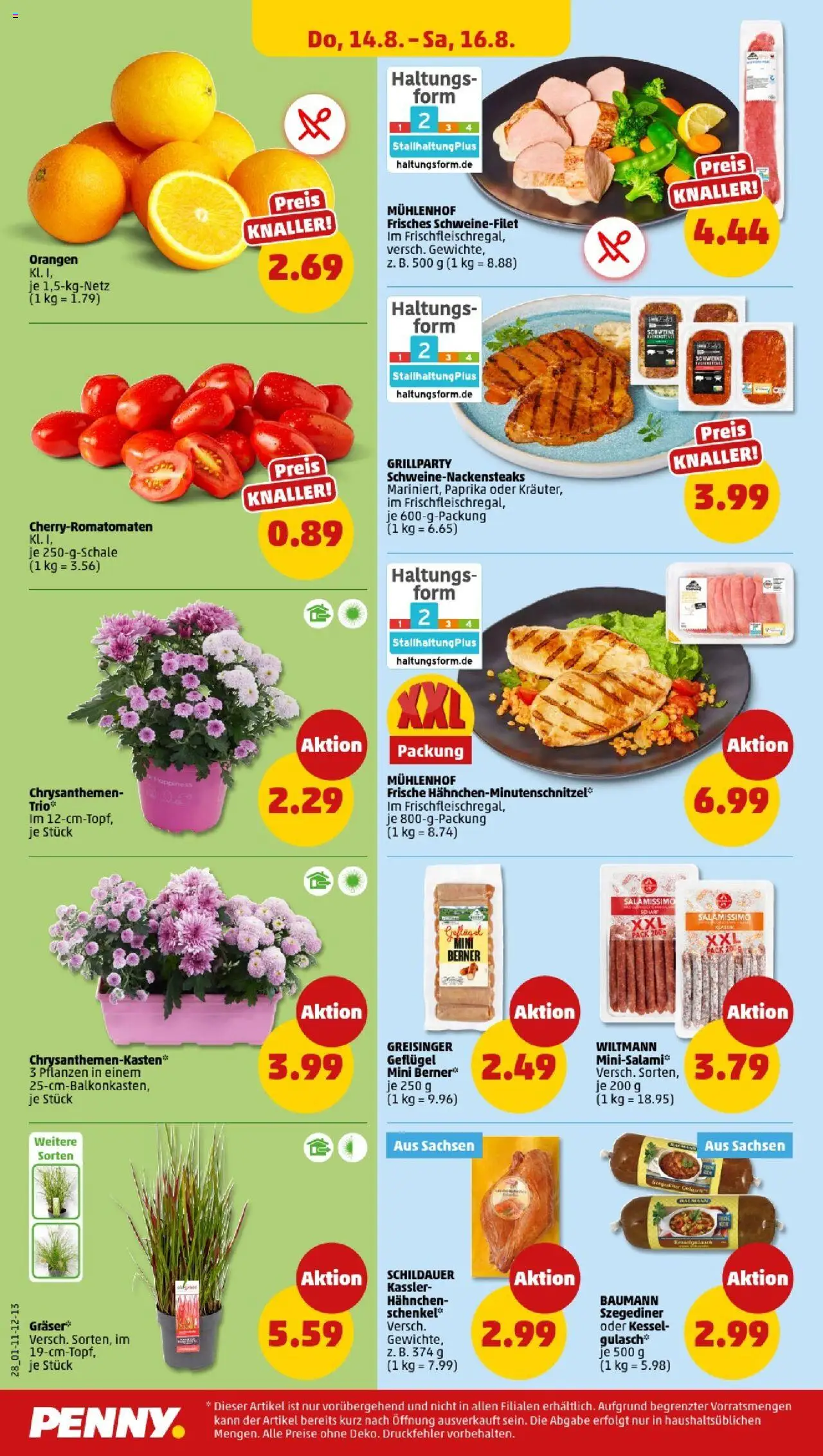 Penny - Mecklenburg-Vorpommern - gültig ab dem 11.08.2025 | Seite: 28 | Produkte: Hahnchen, Orangen, Schweinefilet, Paprika