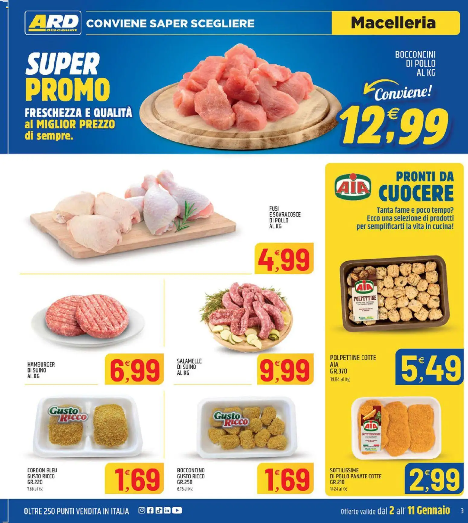 Volantino ARD Discount del 02.01.2026 | Pagina: 3 | Prodotti: Pollo, Suino, Hamburger