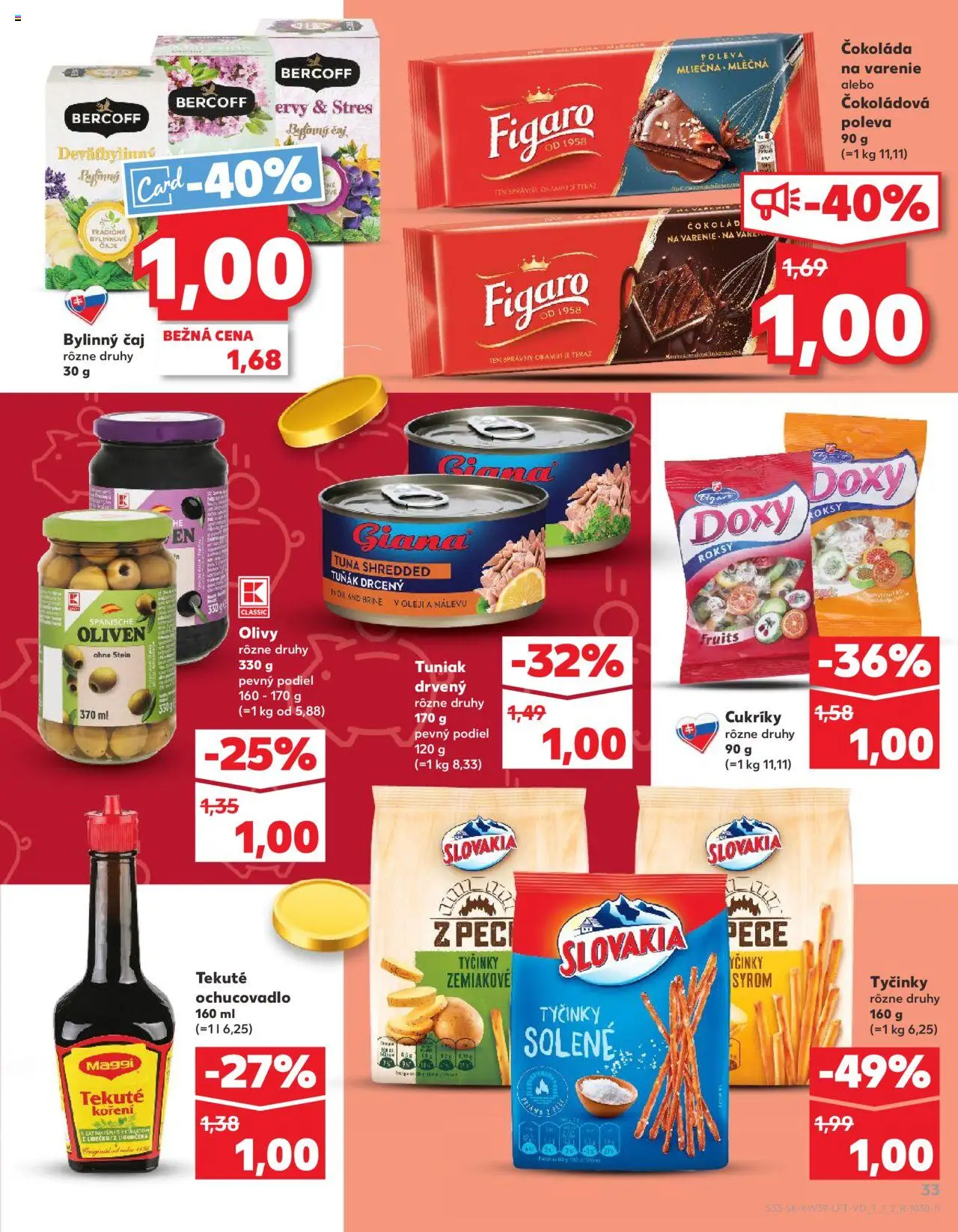 Nové Kaufland akcie – leták je platný od 25.09.2025 | Strana: 33 | Produkty: Tuniak, Čaj, Čokoláda, Cukríky