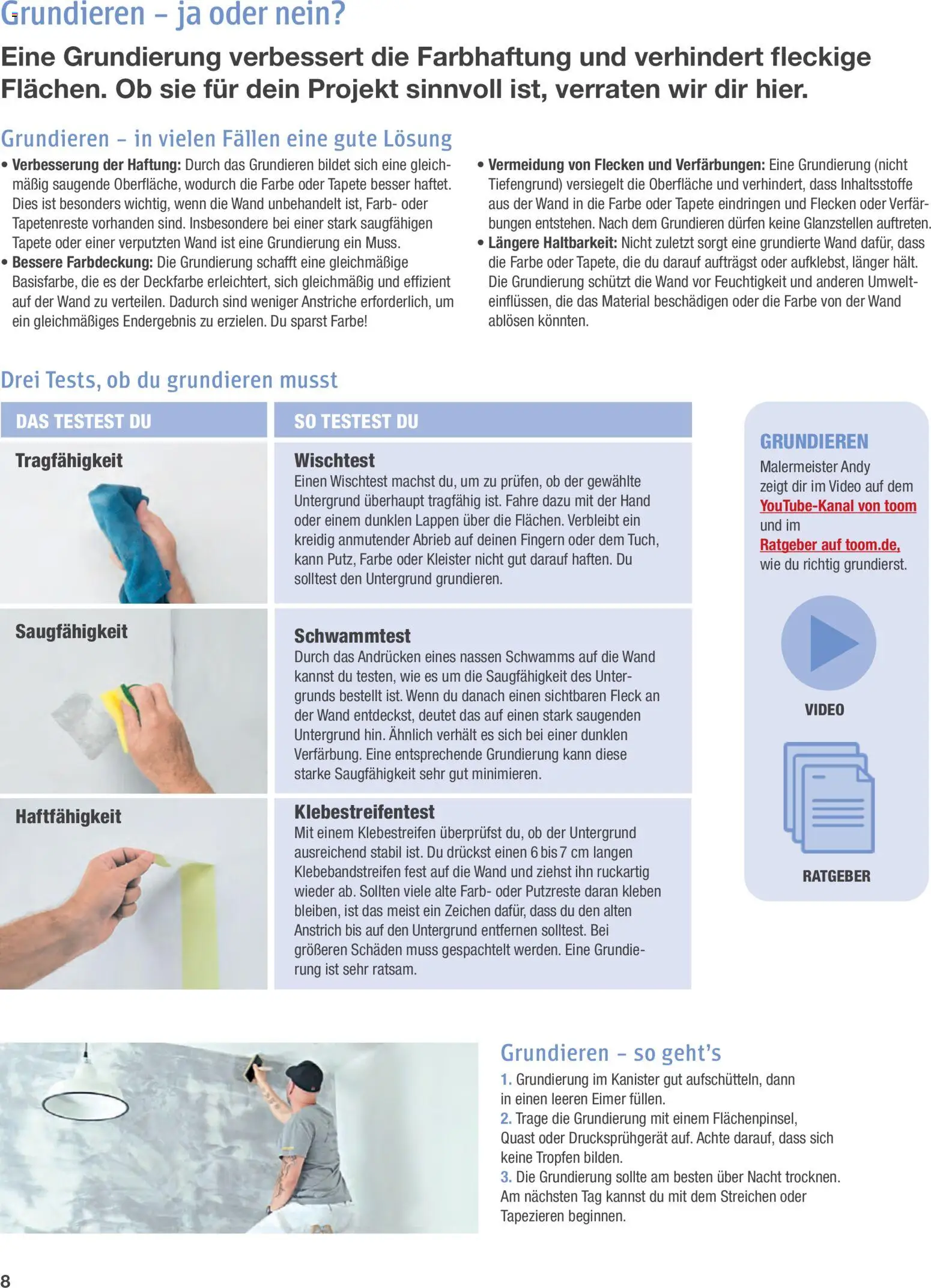 Toom Baumarkt Wände streichen und tapezieren – gültig ab 01.01.2026 | Seite: 8 | Produkte: Video