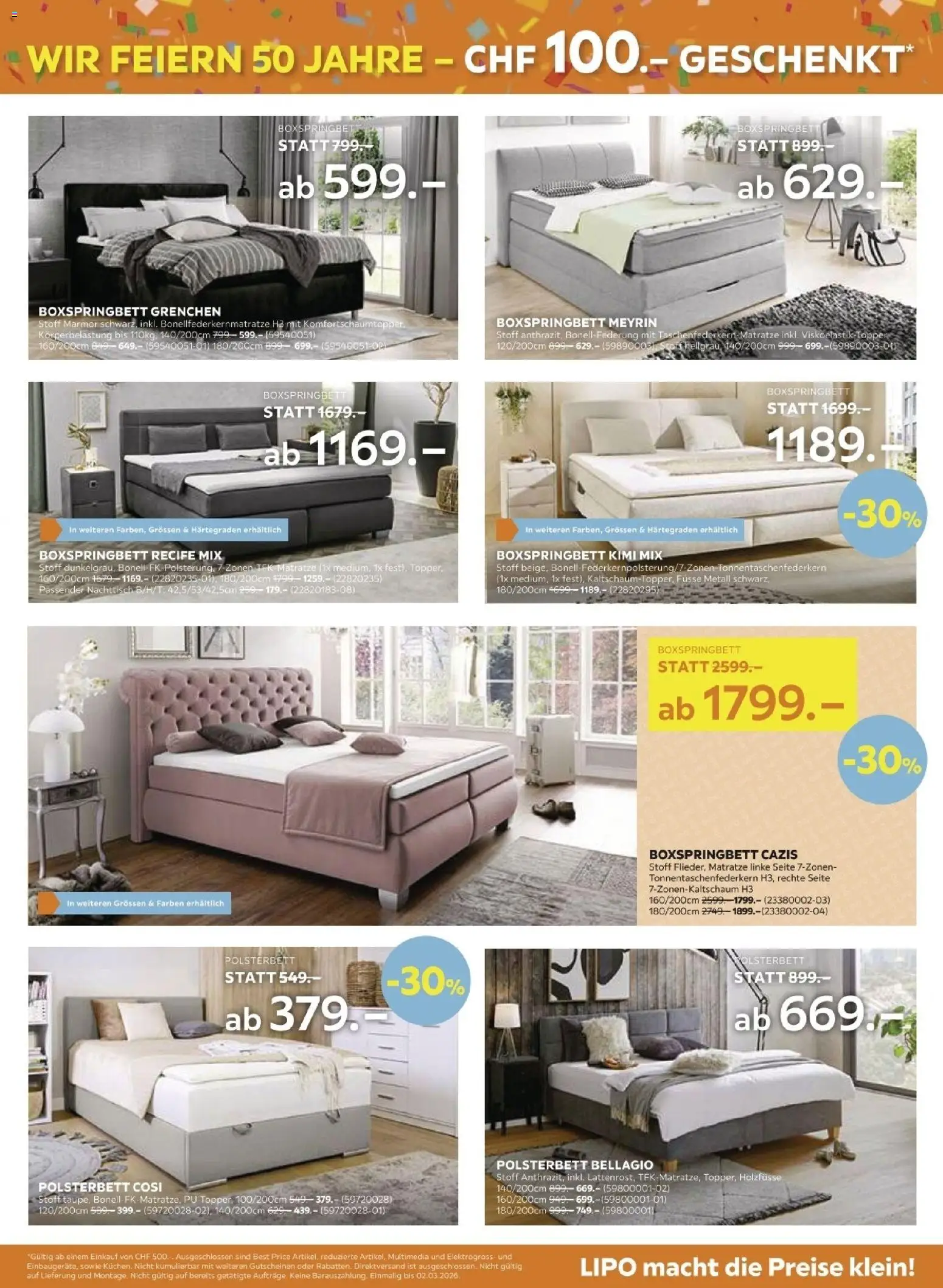 Lipo Aktionen – gültig ab 17.02.2026 | Seite: 5 | Produkte: Matratze, Nachttisch, Polsterbett, Boxspringbett