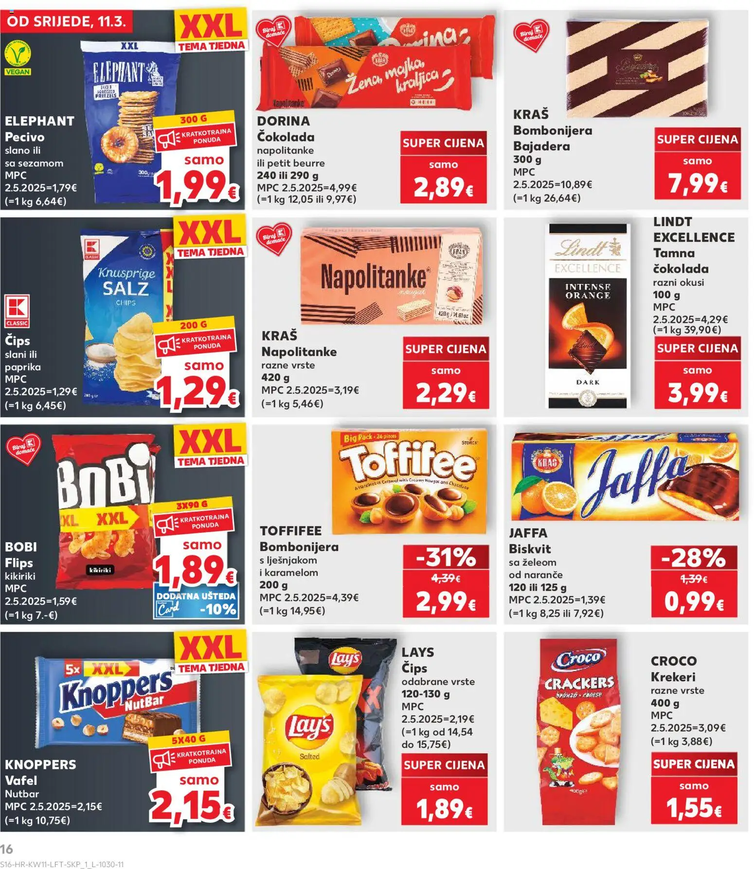 Kaufland katalog | vrijedi od 11.03.2026 | Stranica: 16 | Proizvodi: Flips, Dorina, Petit Beurre, Čokolada