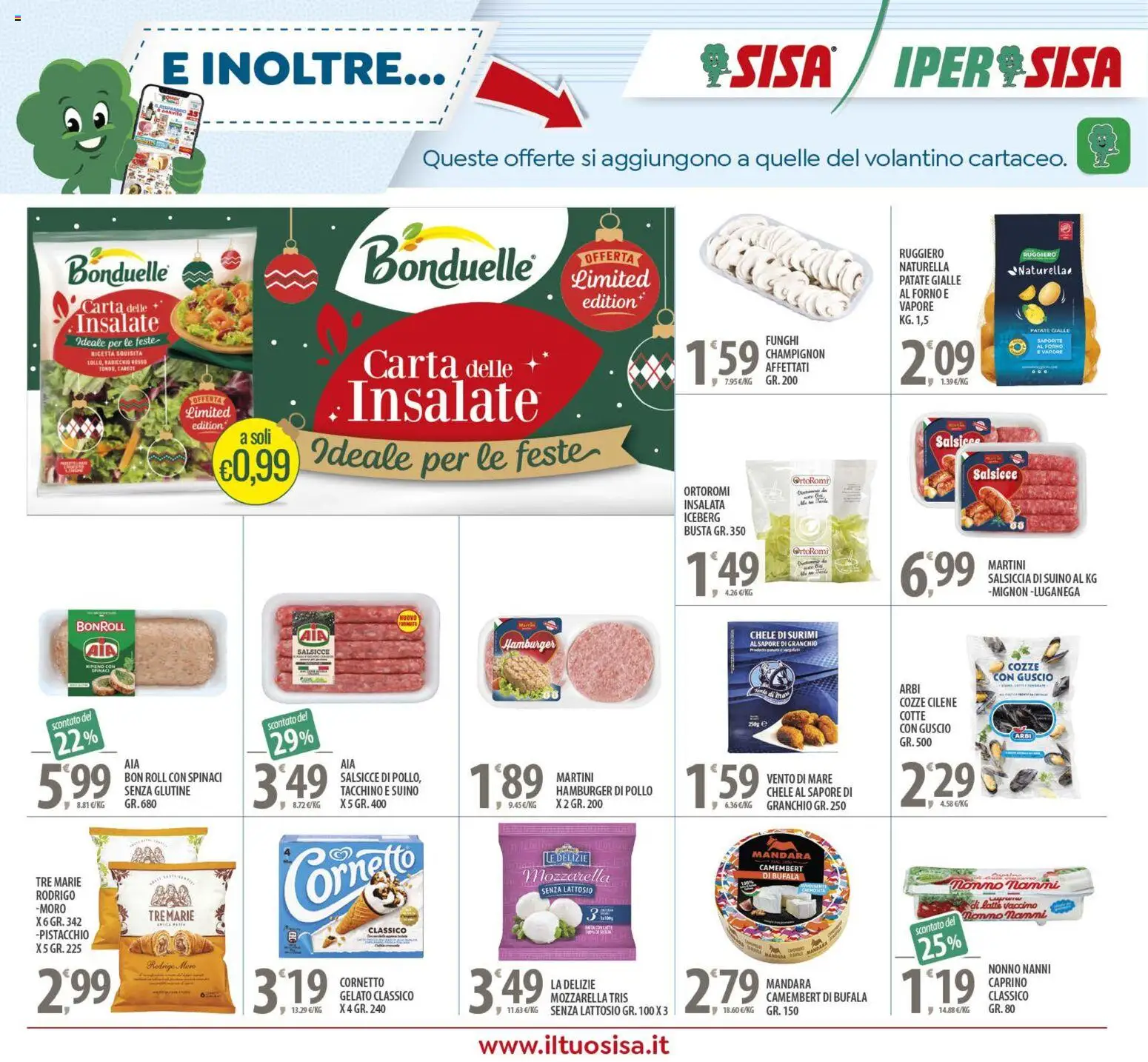 Volantino SISA del 16.12.2025 | Pagina: 23 | Prodotti: Cornetto, Insalata, Suino, Funghi