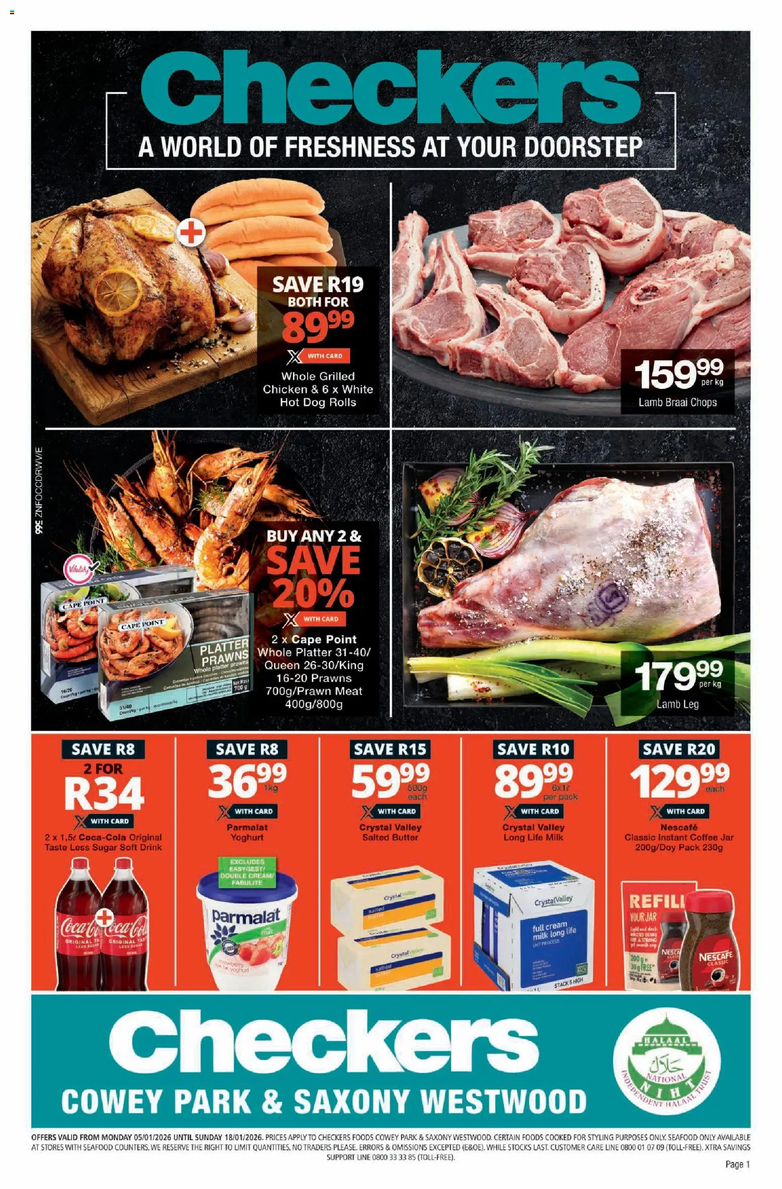 New Checkers catalogue – valid from 05.01.2026 | Page: 1 | Products: Butter, Chicken, Cream, Estuche organizador de viaje