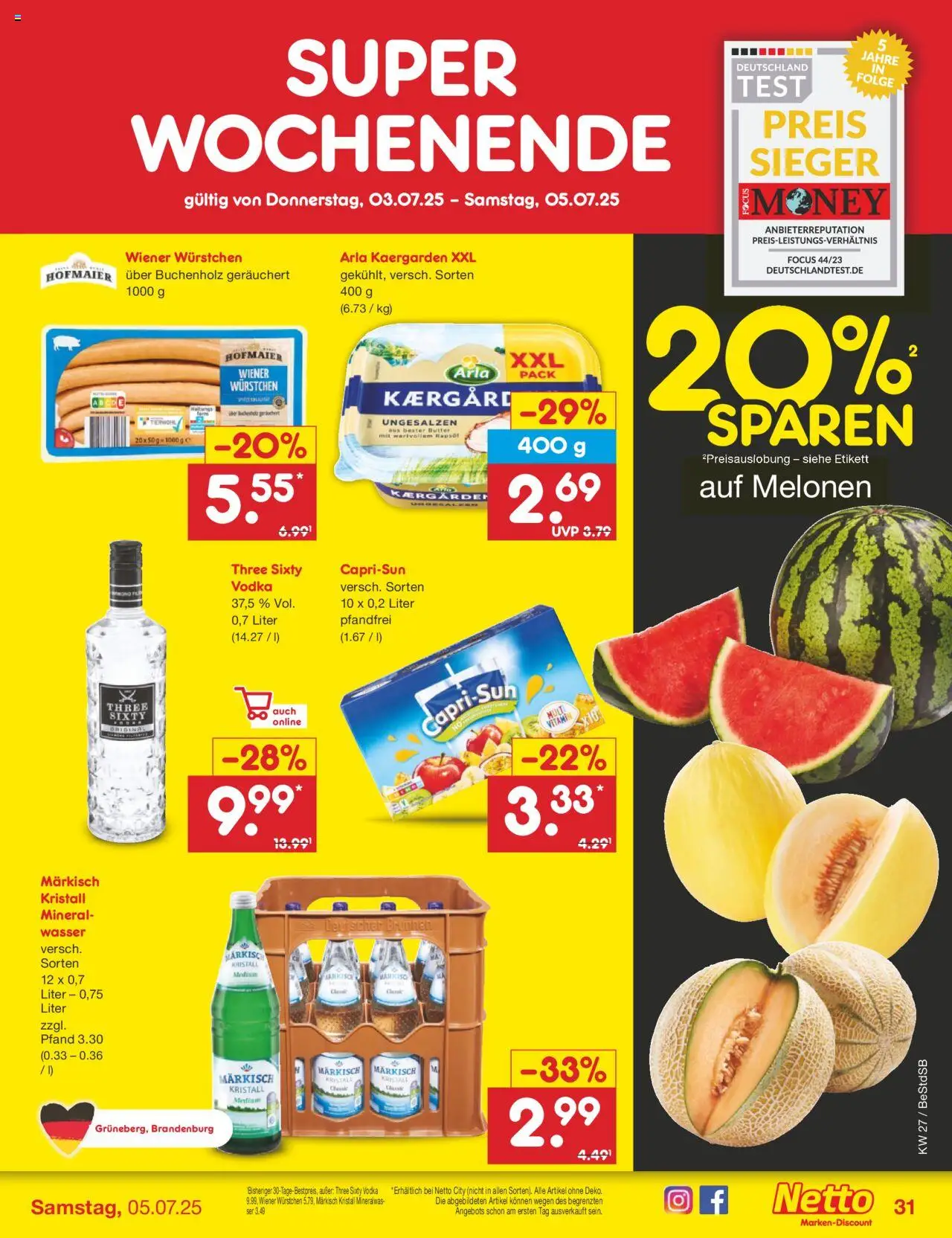 Netto Marken-Discount Prospekt 	 - gültig ab dem 30.06.2025 | Seite: 47 | Produkte: Butter, Rapsöl, Mineralwasser, Vodka
