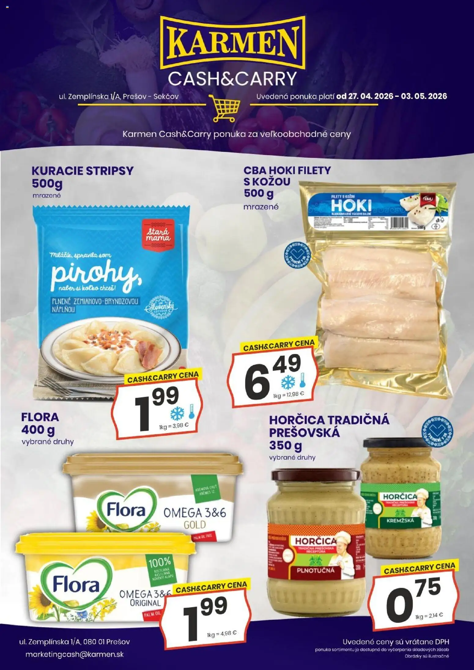 Nové KARMEN CBA akcie – leták je platný od 27.04.2026 | Strana: 11 | Produkty: Pirohy, Flora