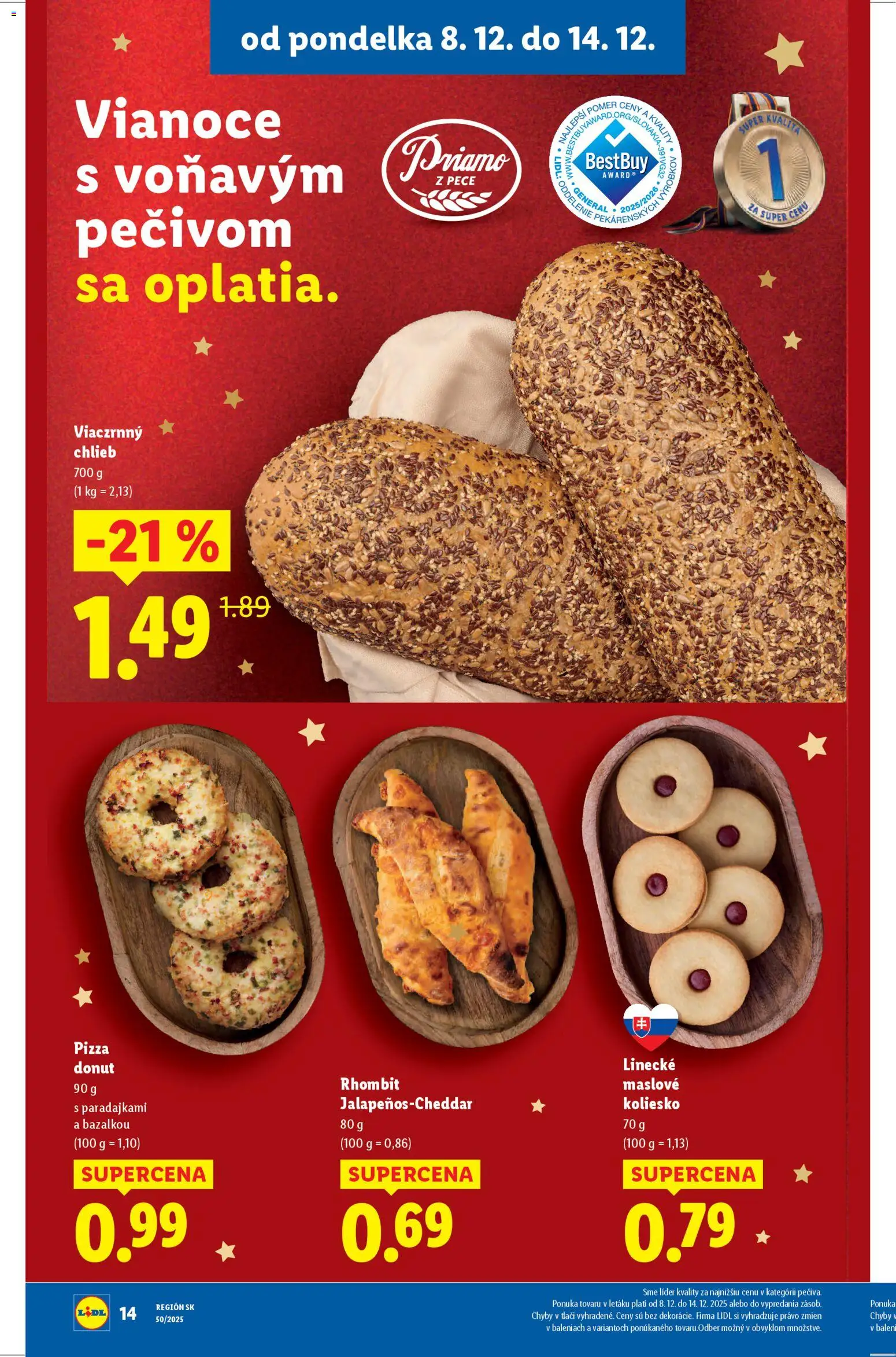 Nové Lidl akcie – leták je platný od 11.12.2025 | Strana: 50 | Produkty: Chlieb, Pizza, Donut