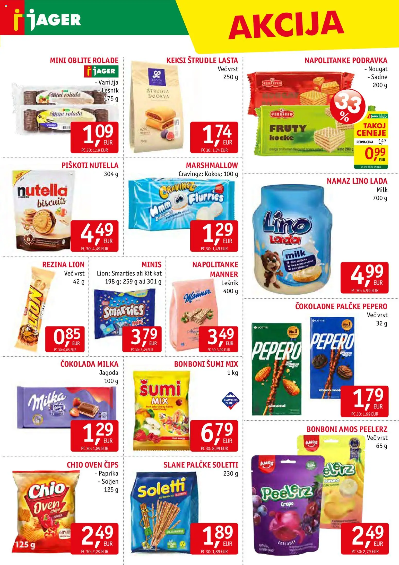 Novi Jager katalog ponudbe – veljaven od 18.02.2026 | Stran: 11 | Izdelki: Napolitanke, Rolada, Cokolada, Piskoti
