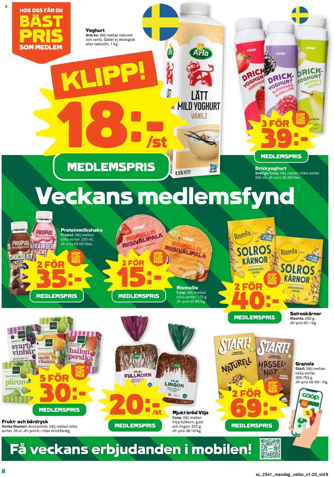 Coop Forum reklamblad aktuell från 06.10.2025 | Sida: 8 | Produkter: Galler, Yoghurt, Granola, Björnbär