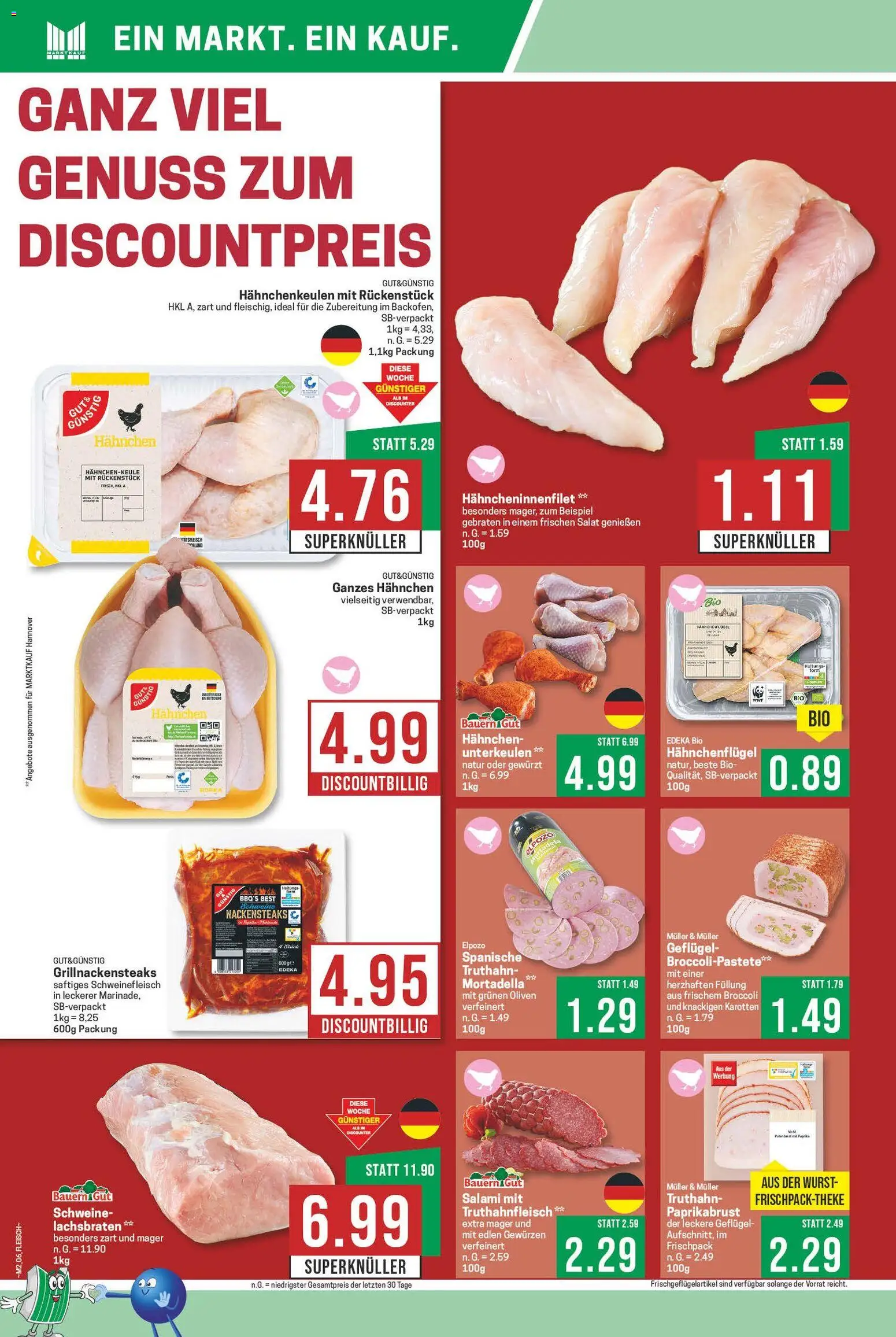 Marktkauf Prospekt 	 – gültig ab 05.01.2026 | Seite: 6 | Produkte: Nackensteaks, Hahnchen, Wurst, Salat
